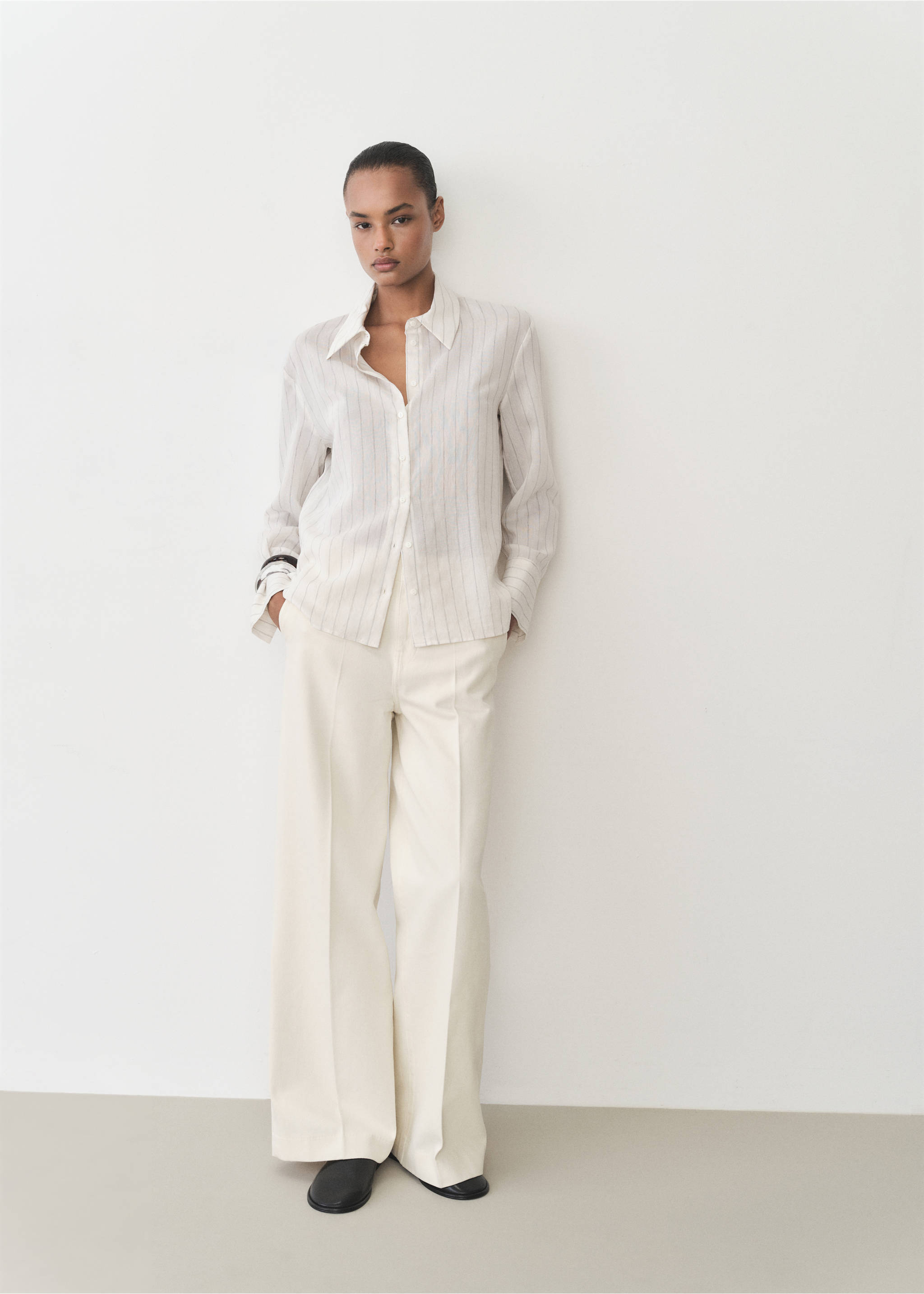 Cotton wide leg trousers - General plane, Ecru. Ref: 87015772-00.