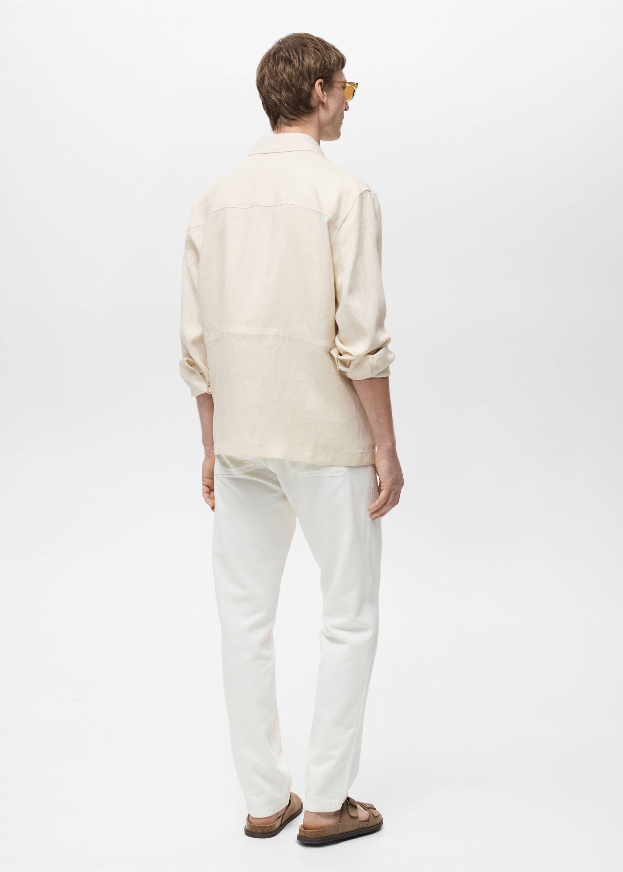 100% linen overshirt with pockets - Reverse of the article, Ivory White. Ref: 87015922-00.