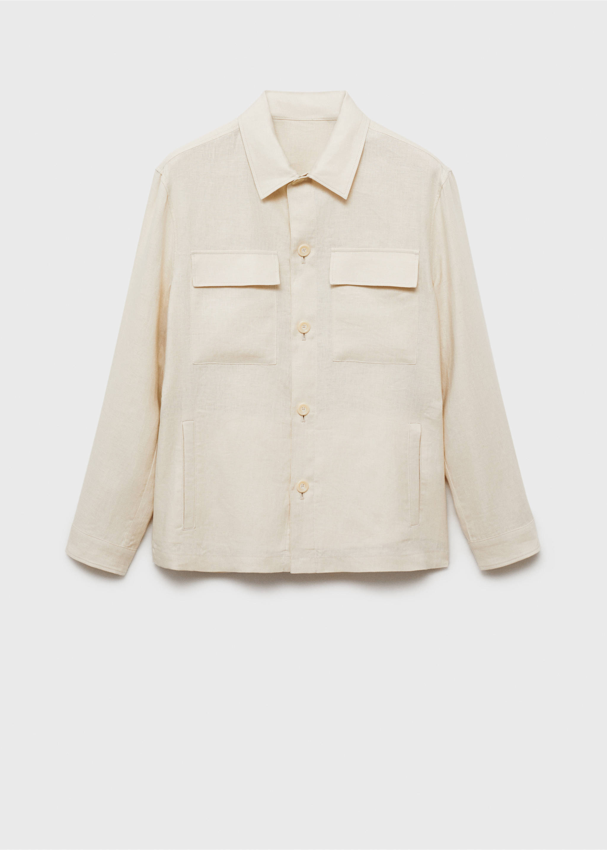 100% linen overshirt with pockets - Article without model, Ivory White. Ref: 87015922-00.