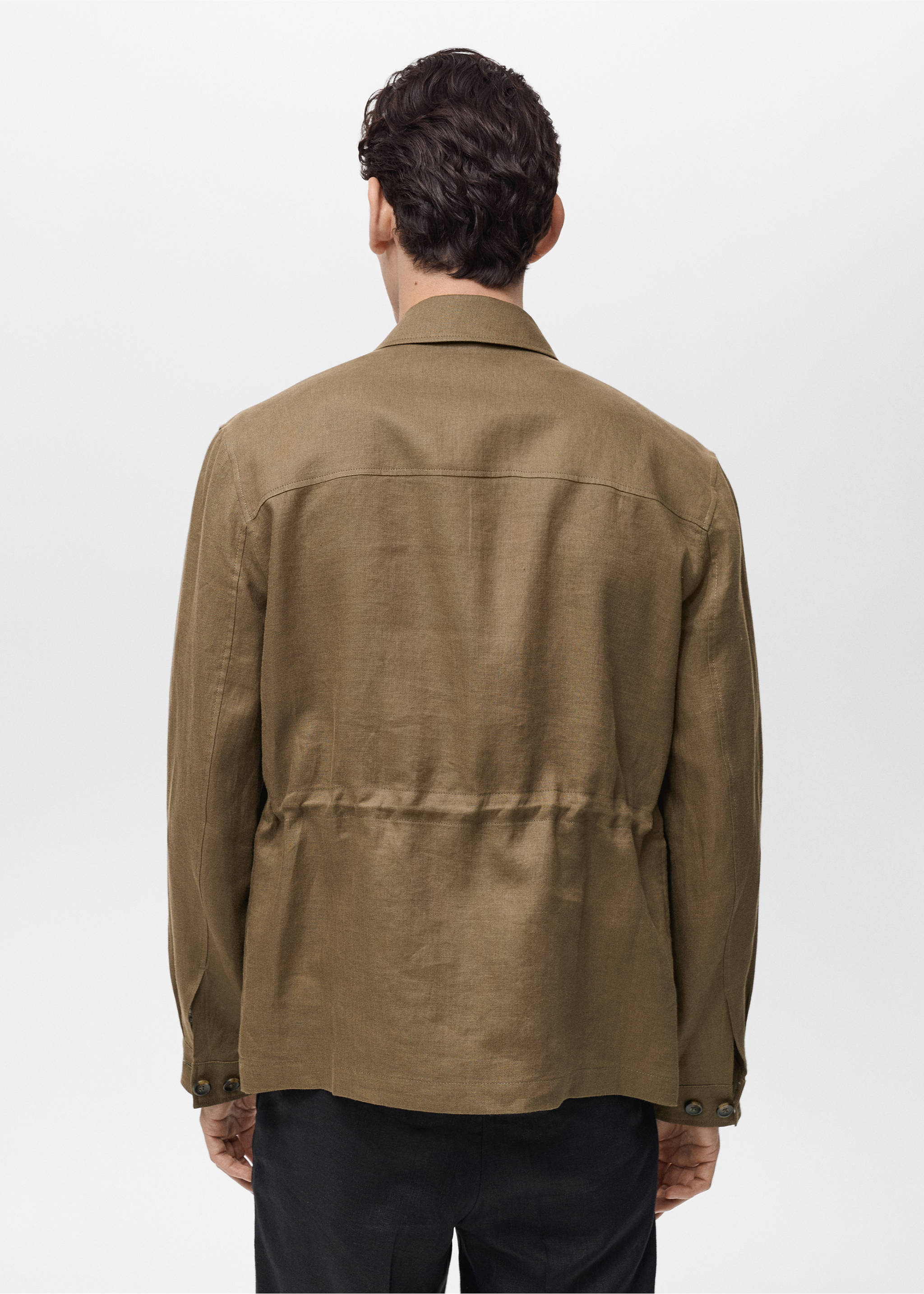 Overshirt mit Taschen aus 100 % Leinen - Rückseite des Artikels, Khaki. Ref: 87015922-00.