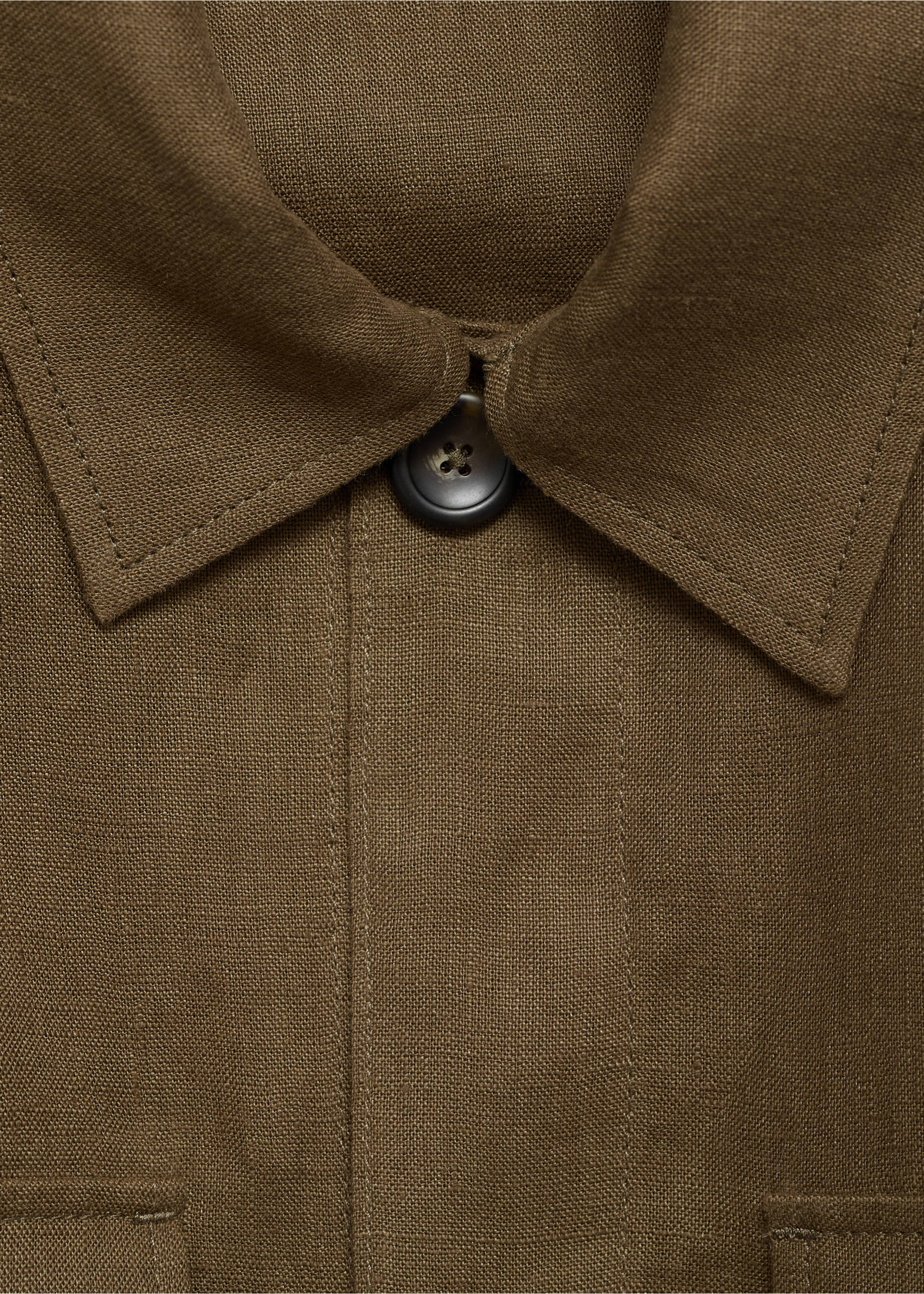 Overshirt mit Taschen aus 100 % Leinen - Detail des Artikels 8, Khaki. Ref: 87015922-00.