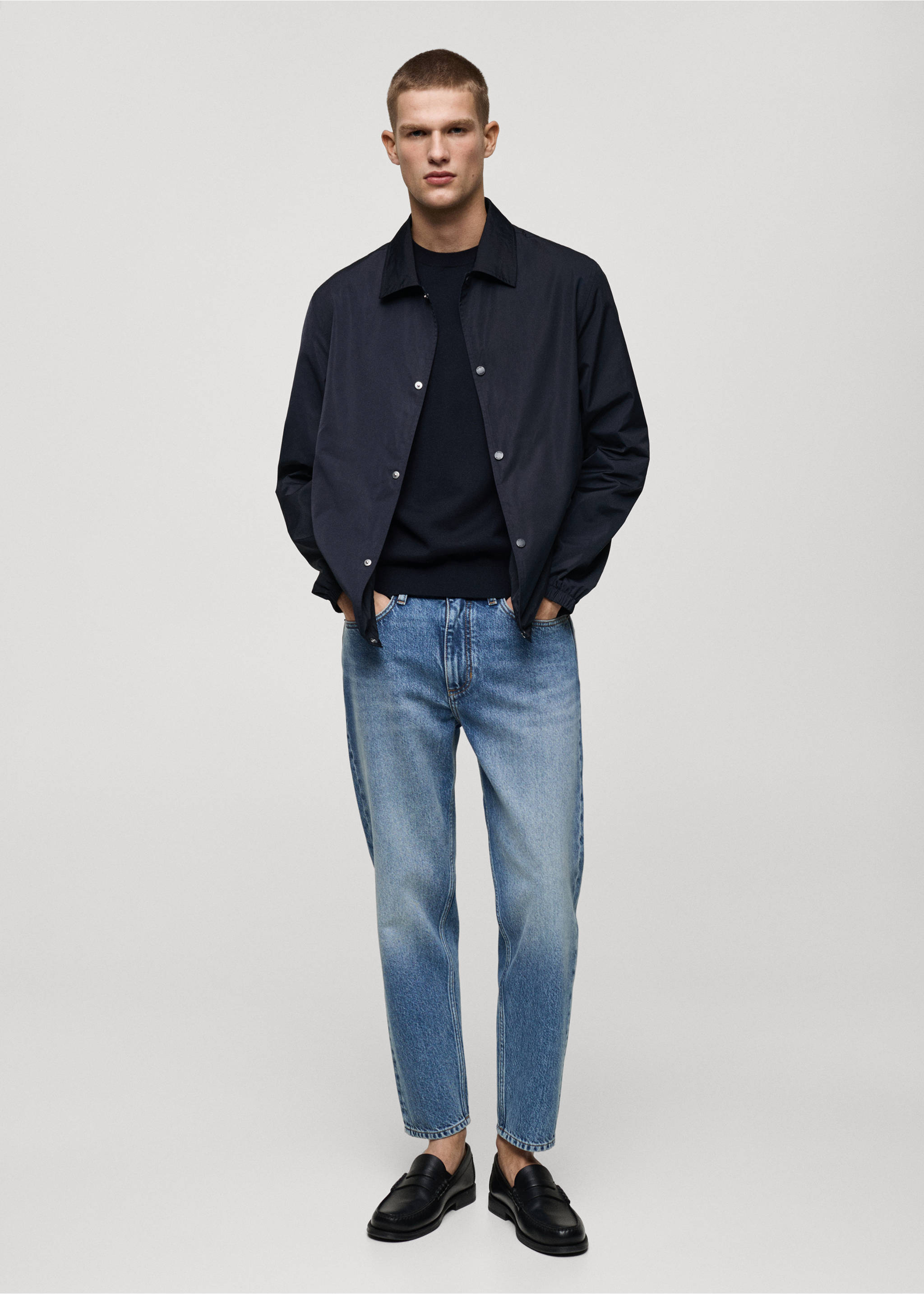 Casaco de tecido técnico regular fit - Plano geral, Azul-marinho escuro. Ref: 87015926-00.