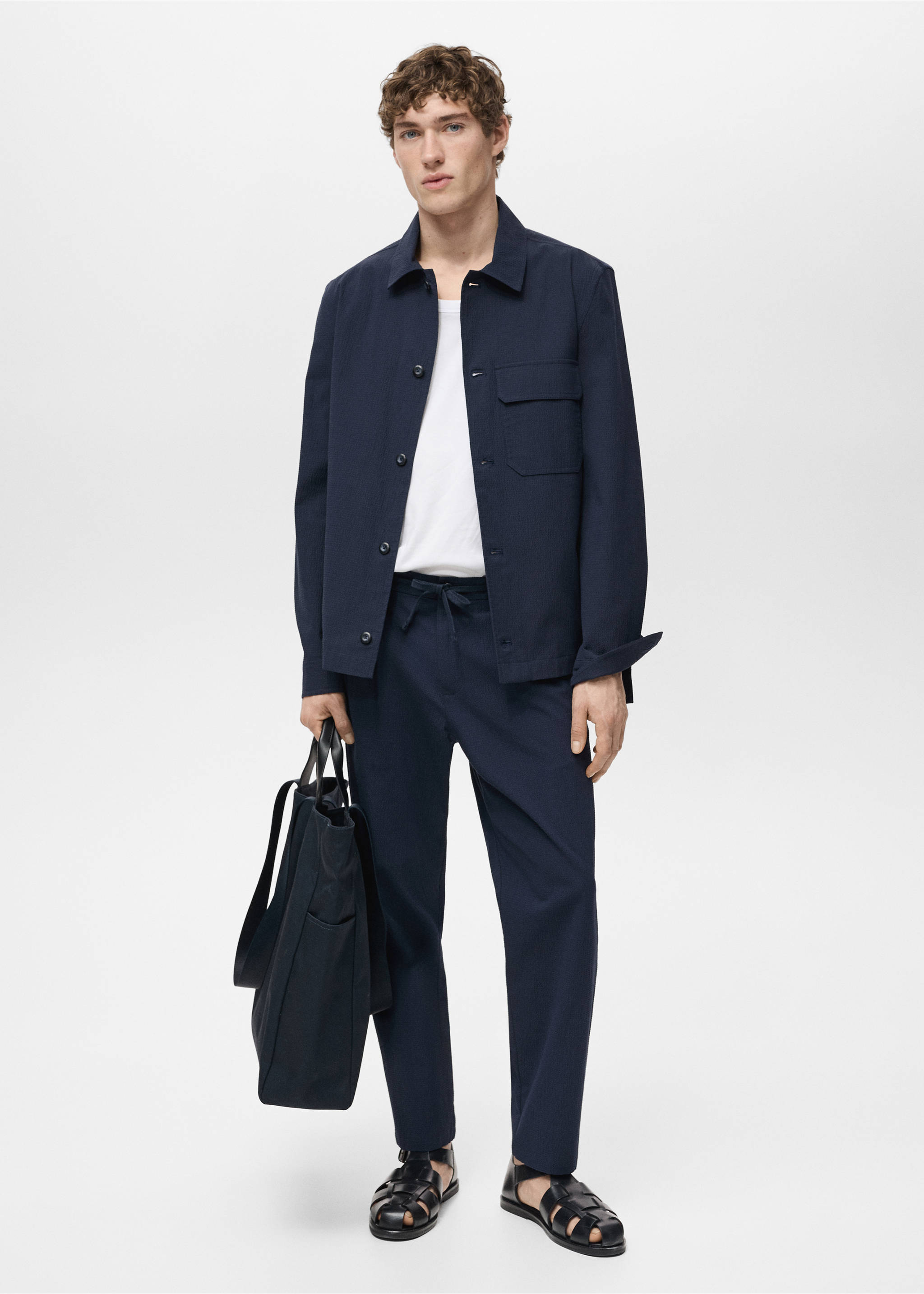 Cotton seersucker jacket - General plane, Dark Navy. Ref: 87015927-00.