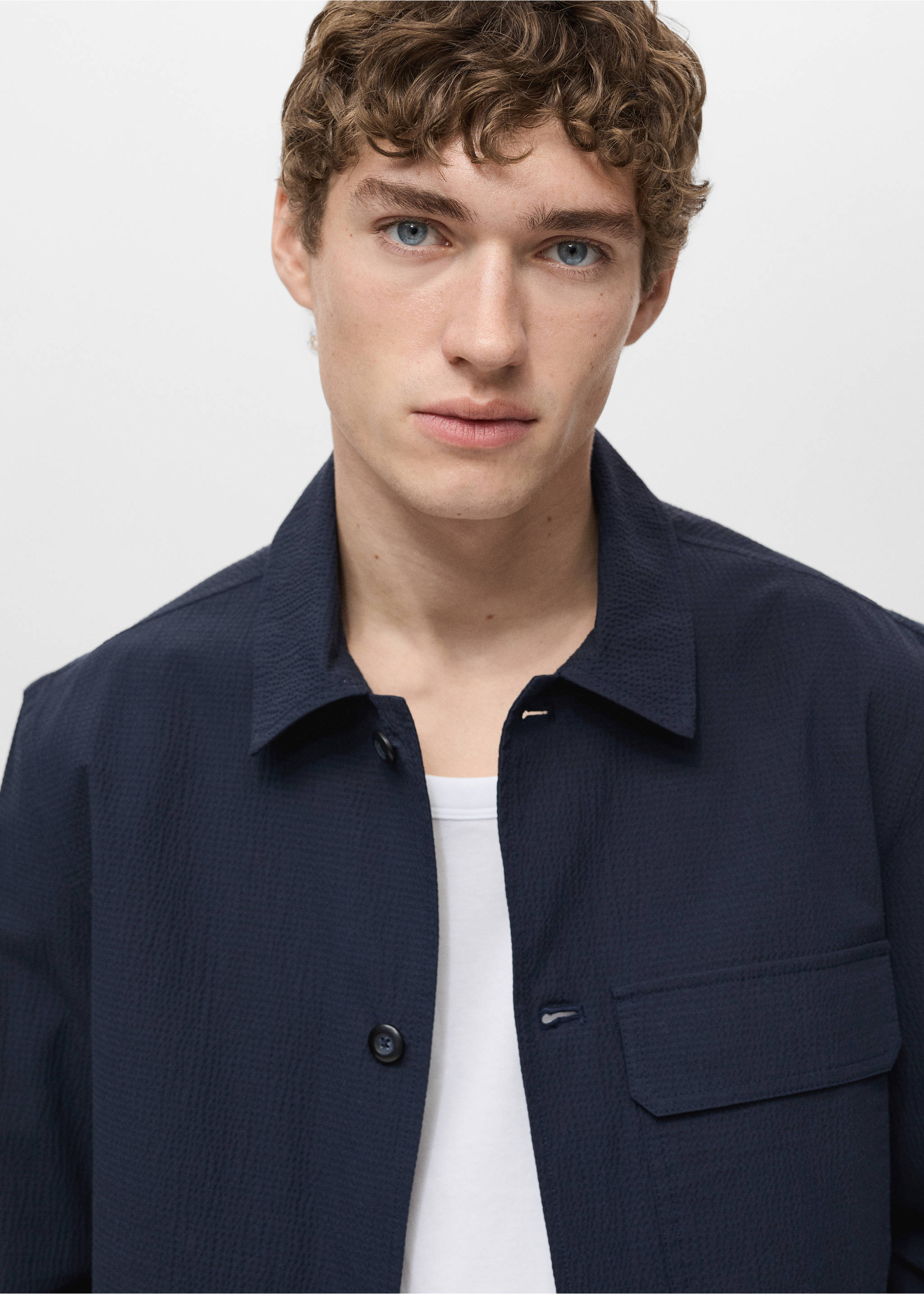 Cotton seersucker jacket - Details of the article 1, Dark Navy. Ref: 87015927-00.