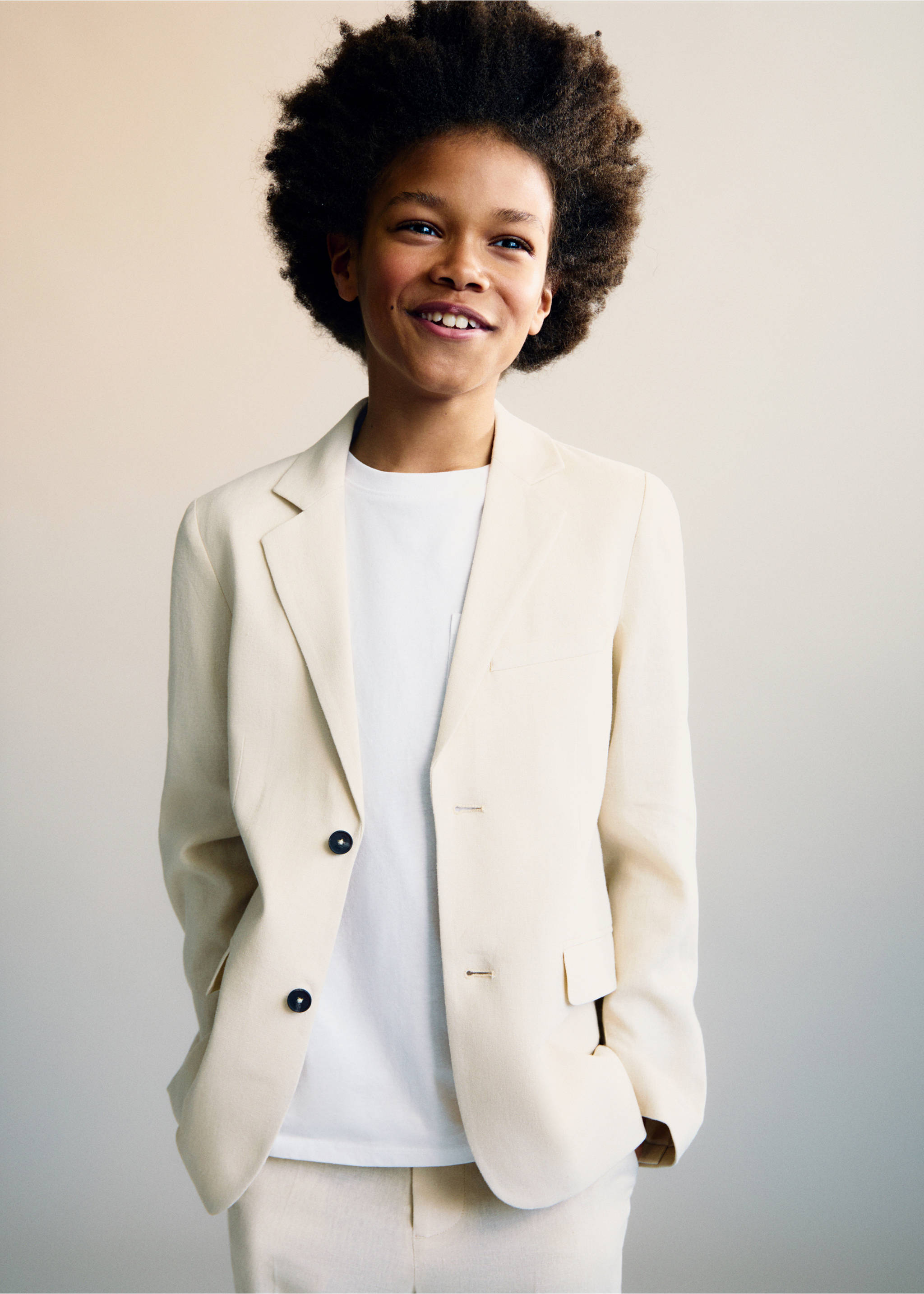 Anzugjacke aus Leinen - Mittlere Ansicht, Sandfarben. Ref: 87015928-00.