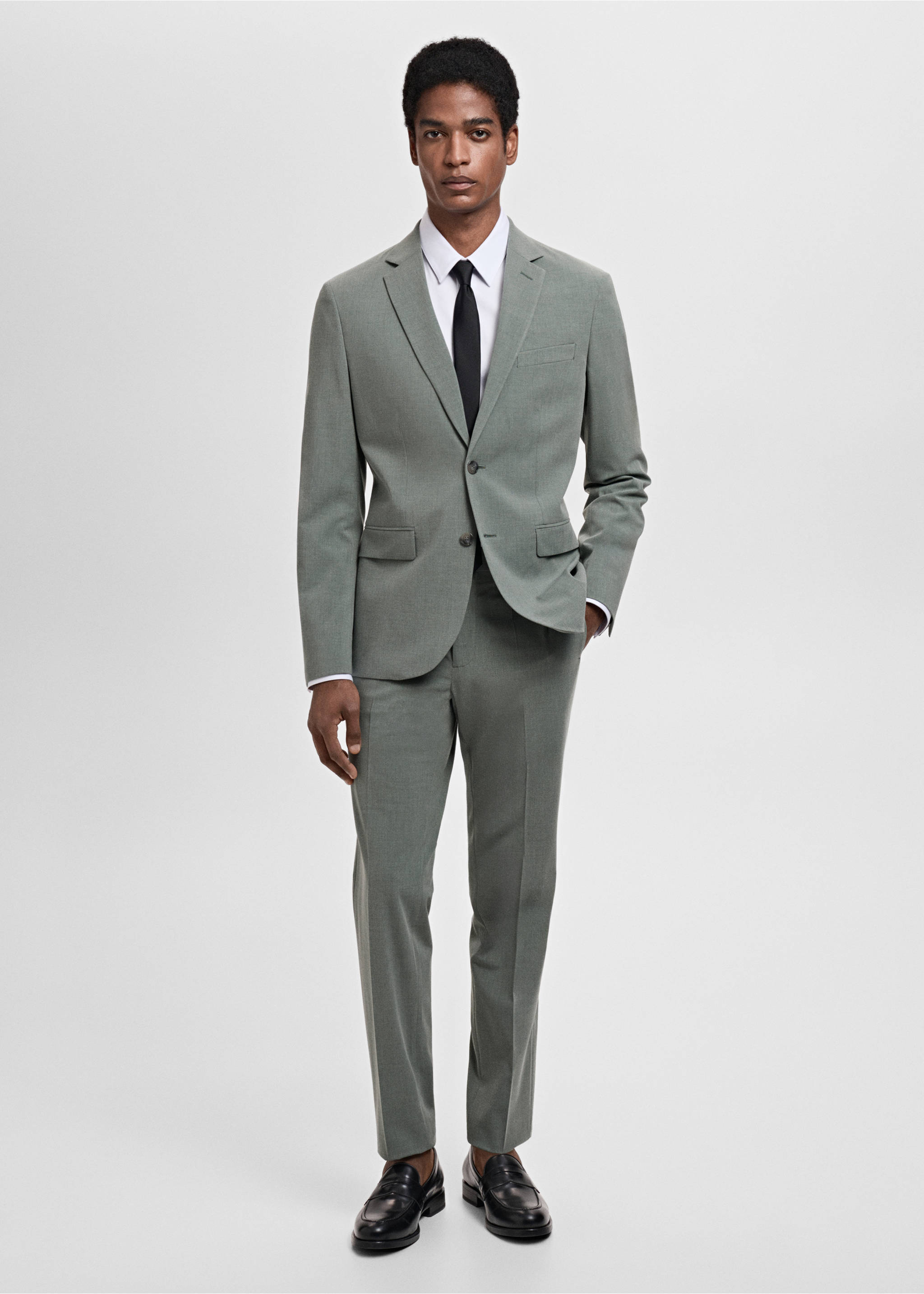 Super slim fit hlače za odijelo od rastezljive tkanine - Opći prikaz, Zelena. Ref: 87015929-00.