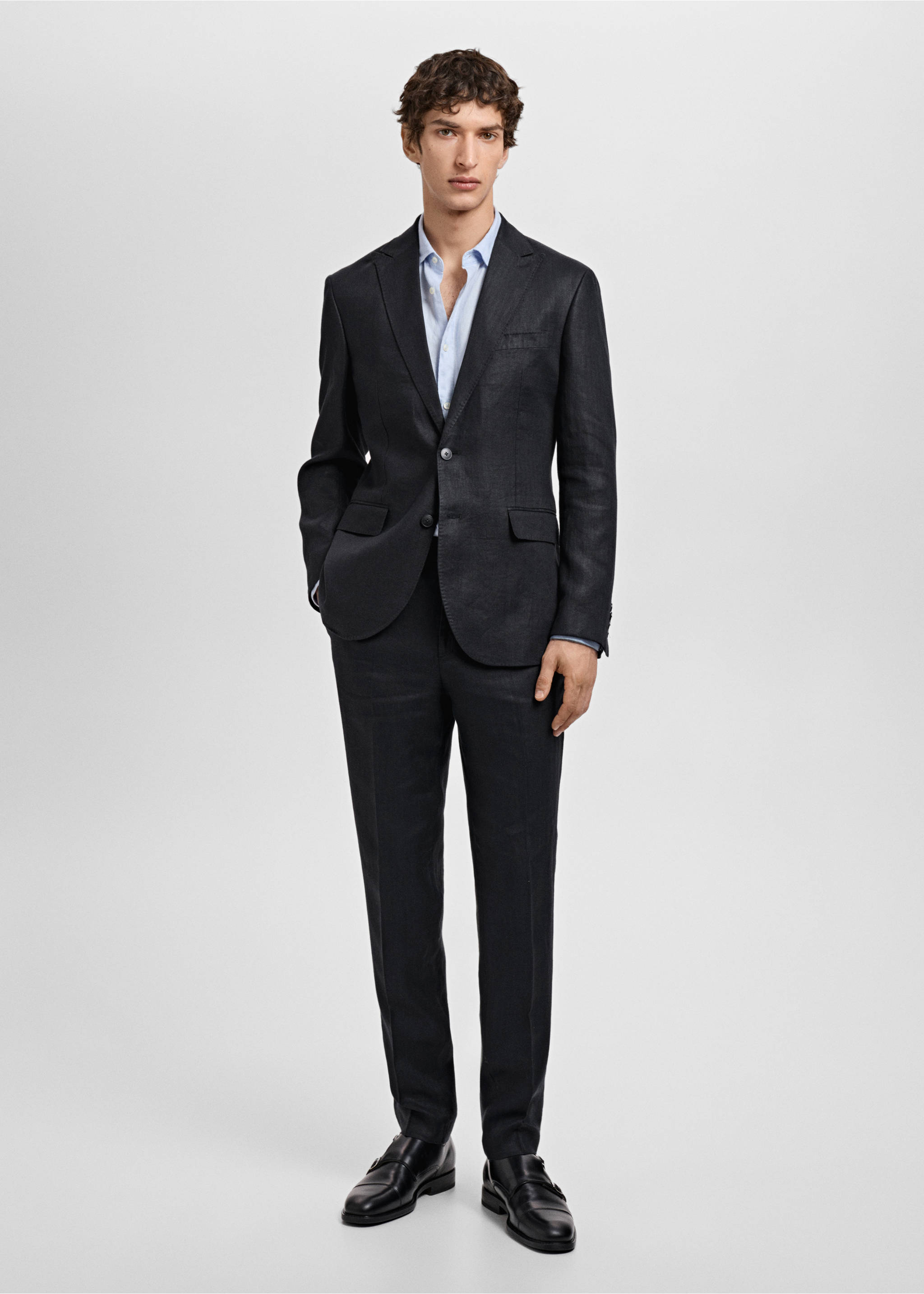 Amalfi 100% linen slim-fit suit trousers - General plane, Black. Ref: 87015932-00.