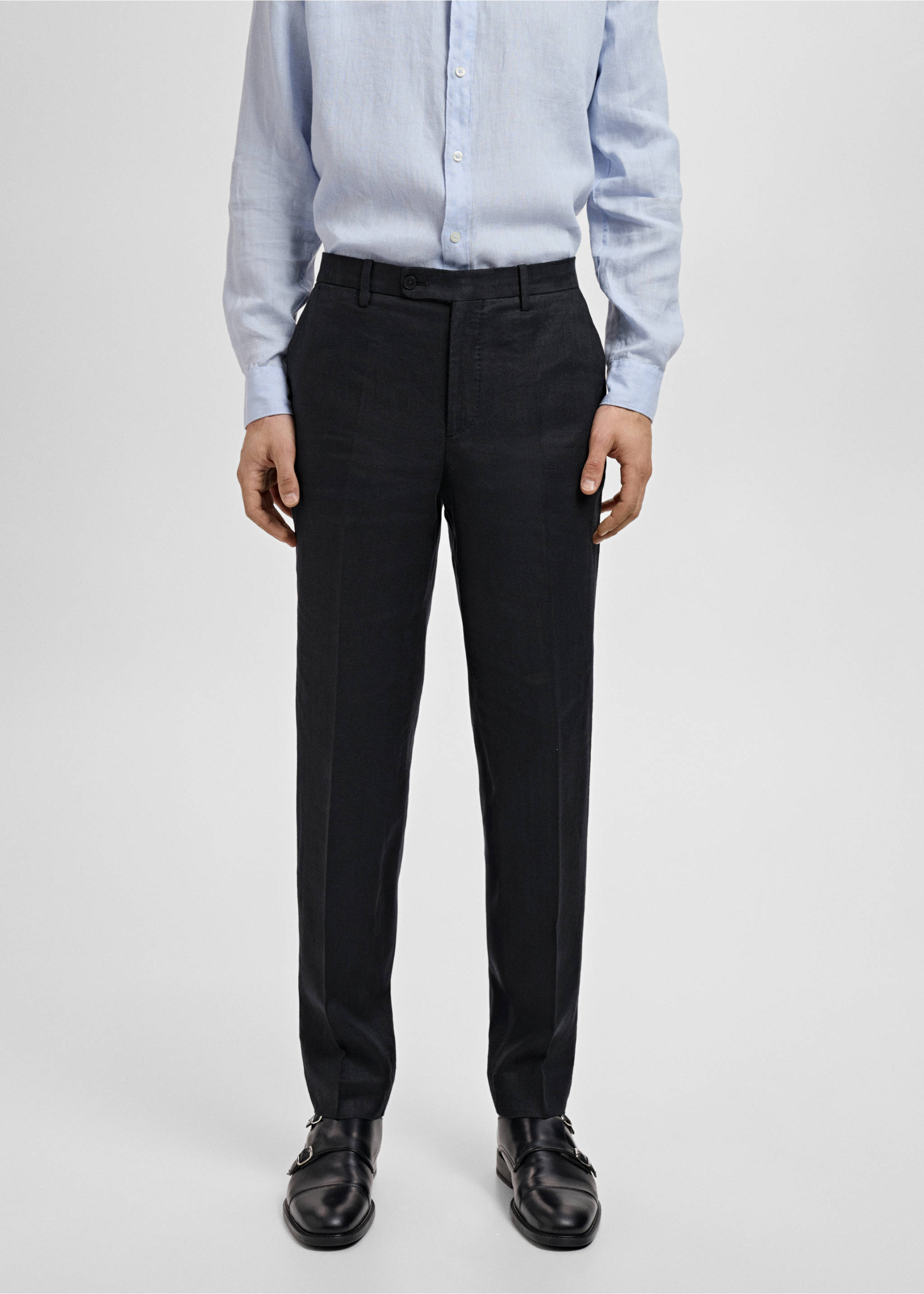Amalfi 100% linen slim-fit suit trousers - Medium plane, Black. Ref: 87015932-00.