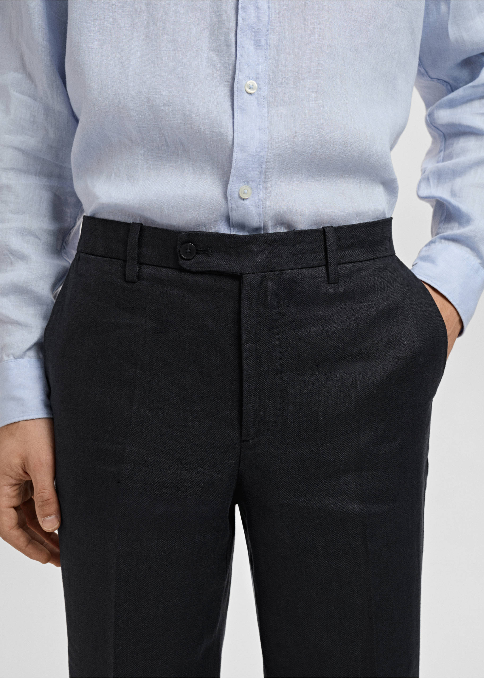 Amalfi 100% linen slim-fit suit trousers - Details of the article 1, Black. Ref: 87015932-00.