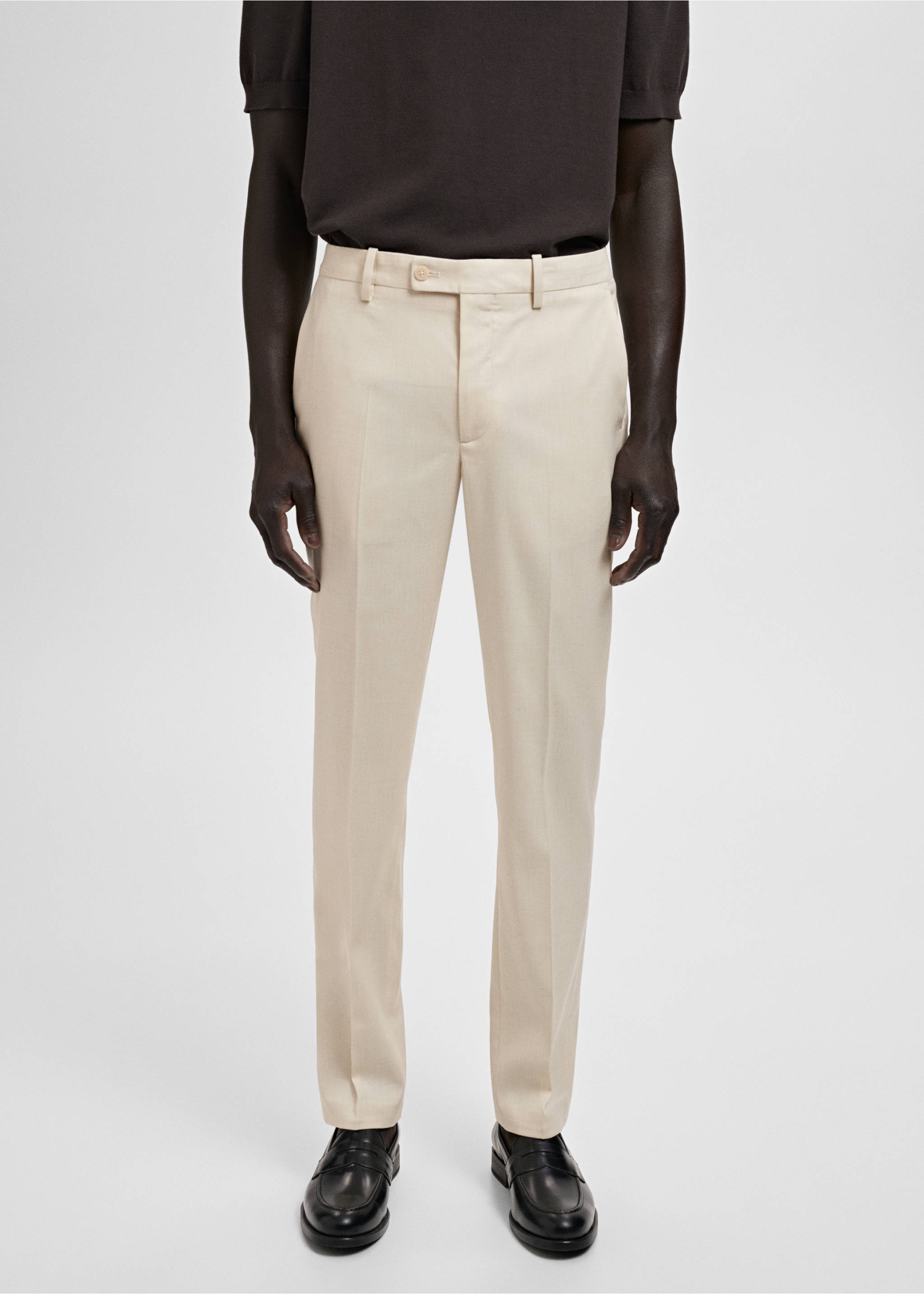 Milan slim-fit suit trousers - Medium plane, Ecru. Ref: 87015933-00.