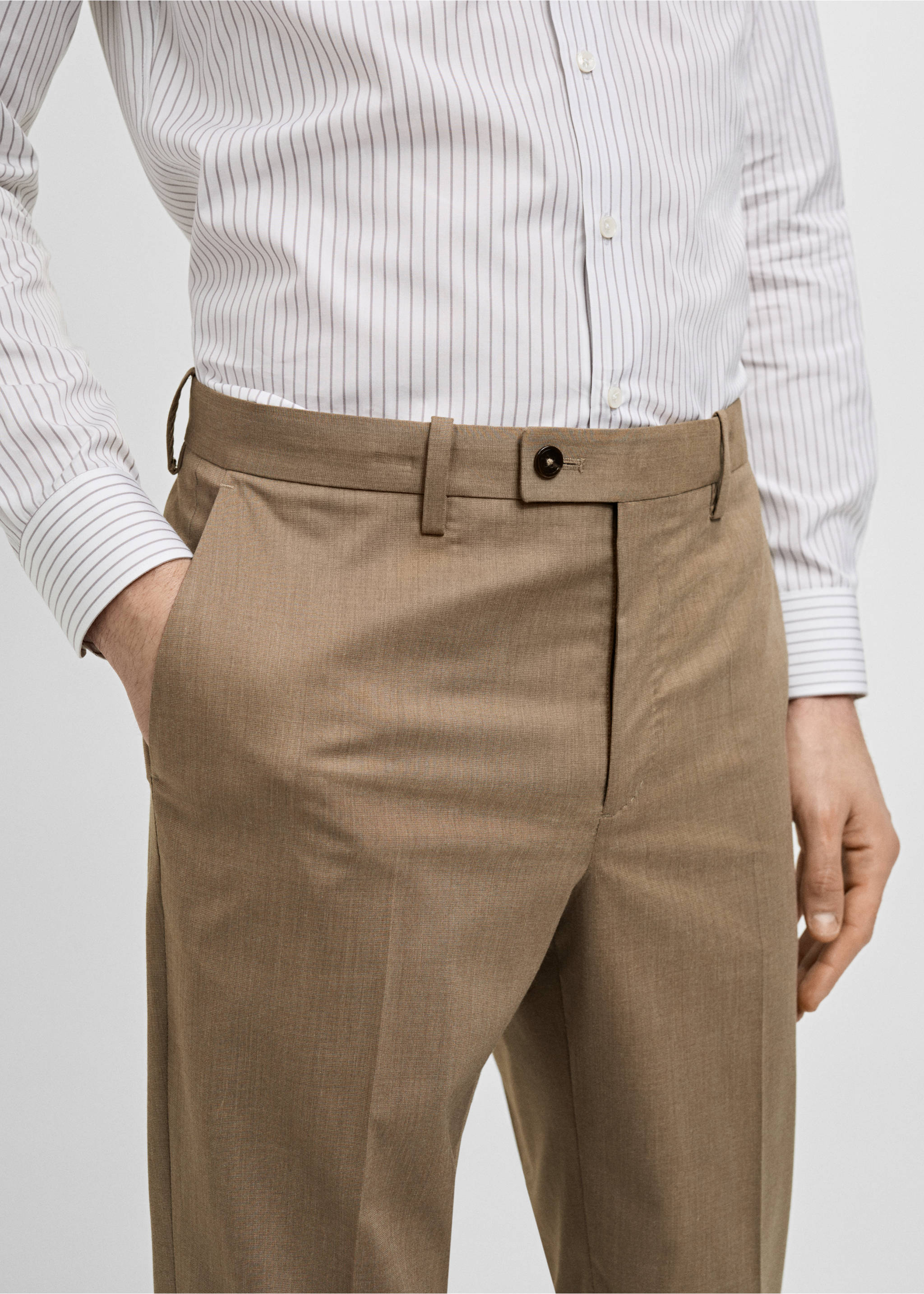 Monaco slim-fit suit trousers - Details of the article 1, Medium Brown. Ref: 87015936-00.
