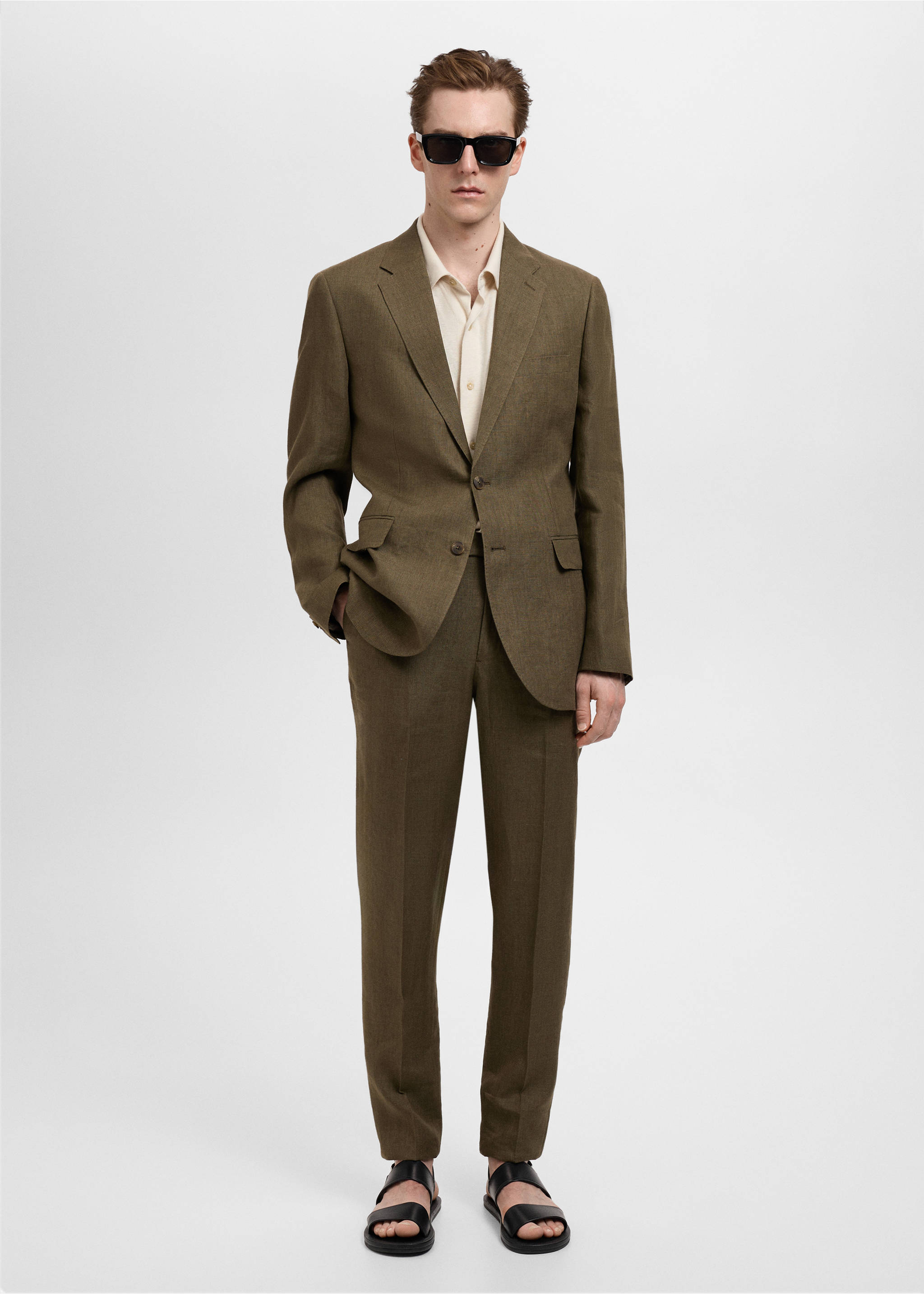 Amalfi 100% linen slim-fit suit trousers - General plane, Khaki. Ref: 87015937-00.