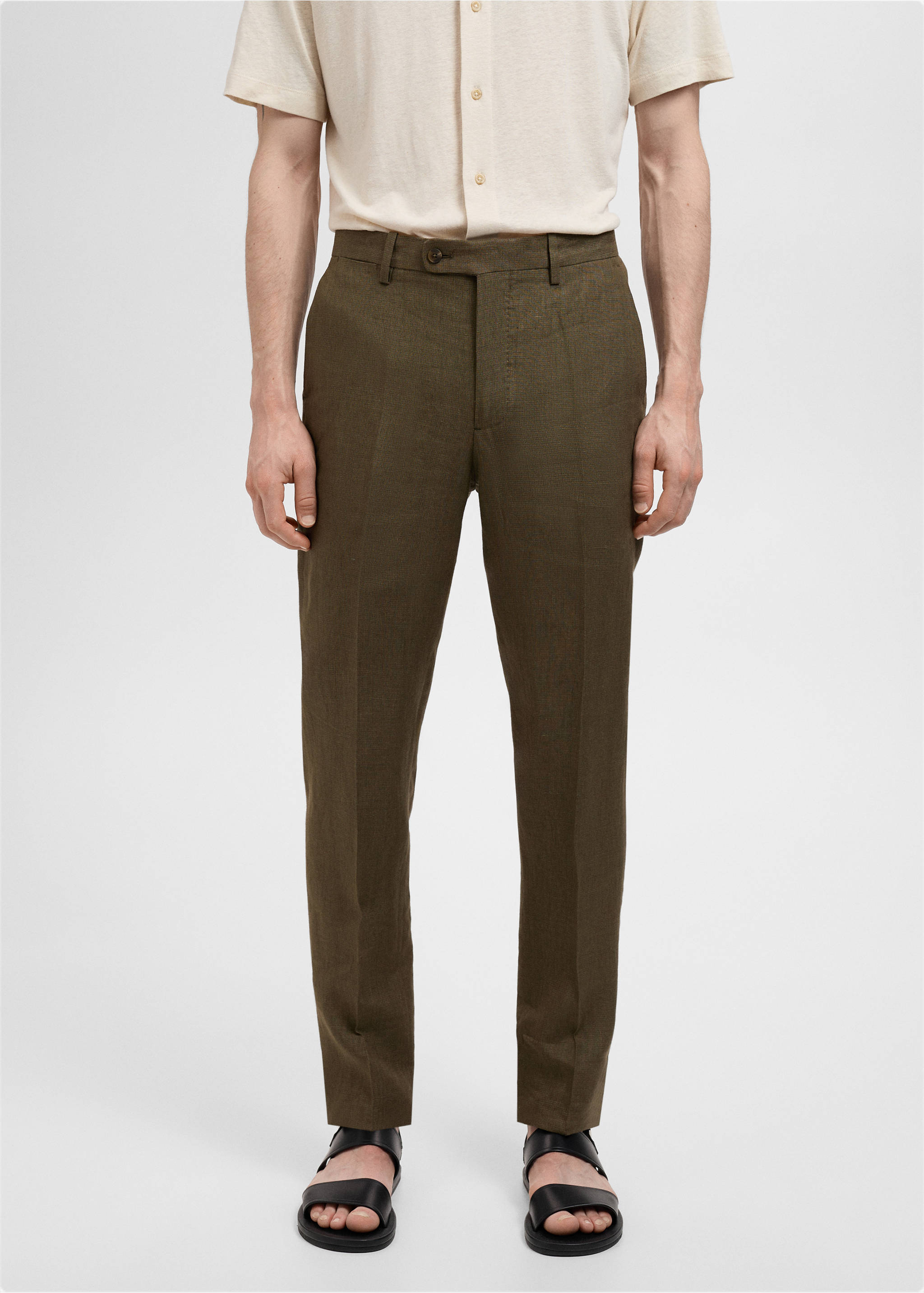 Amalfi 100% linen slim-fit suit trousers - Medium plane, Khaki. Ref: 87015937-00.