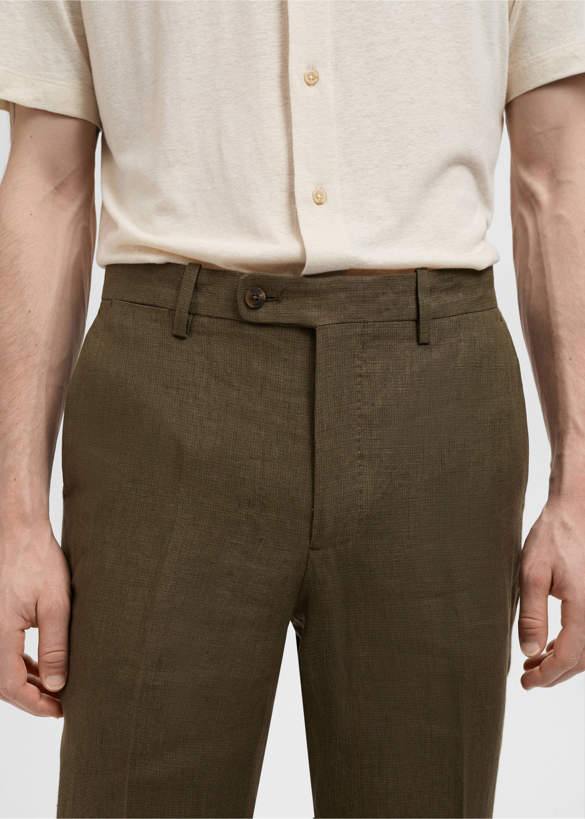 Amalfi 100% linen slim-fit suit trousers - Details of the article 1, Khaki. Ref: 87015937-00.