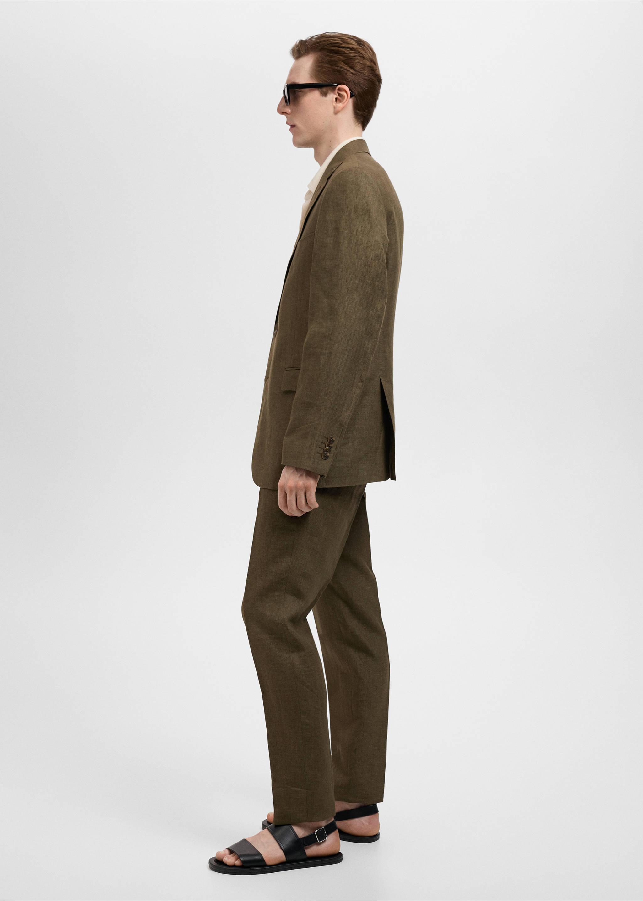 Amalfi 100% linen slim-fit suit trousers - Details of the article 2, Khaki. Ref: 87015937-00.