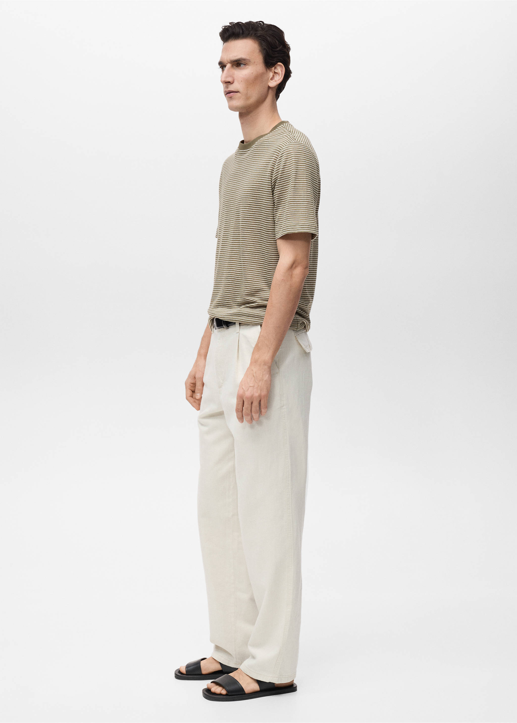 Camiseta lino slim fit rayas - Detalle del artículo 2, Verde. Ref: 87015939-00.