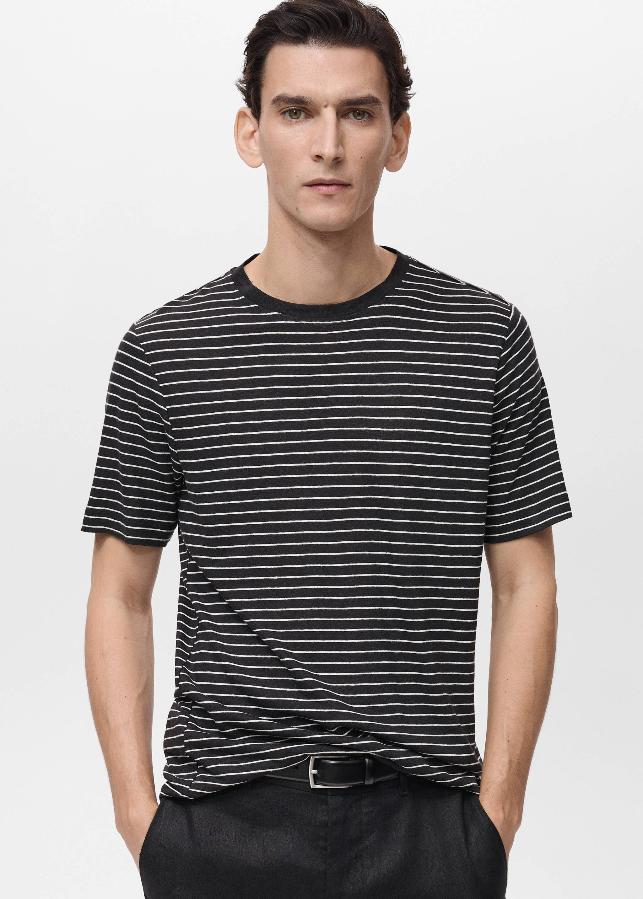 Striped slim-fit linen t-shirt - Medium plane
