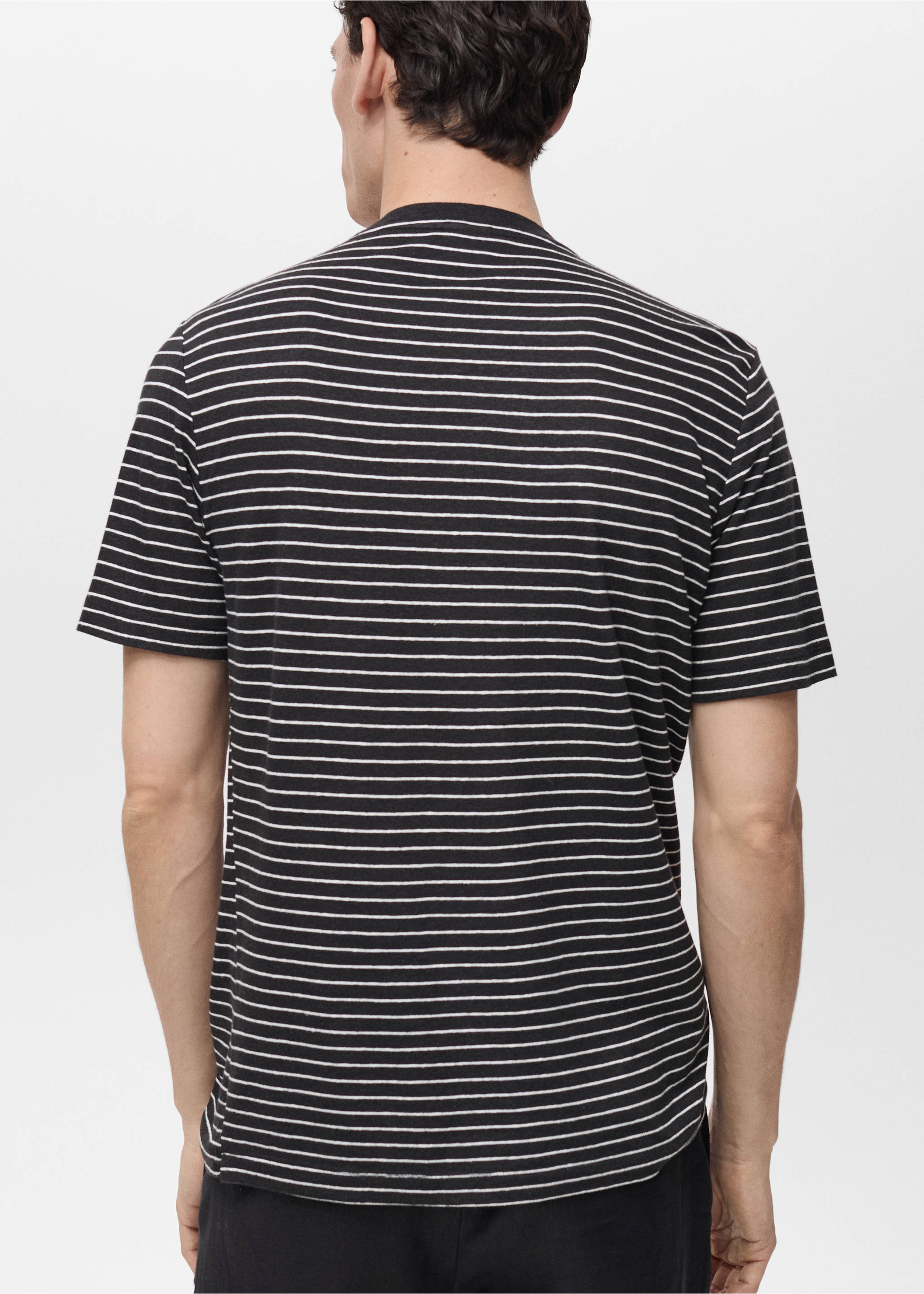 Striped slim-fit linen t-shirt - Reverse of the article, Black. Ref: 87015939-00.