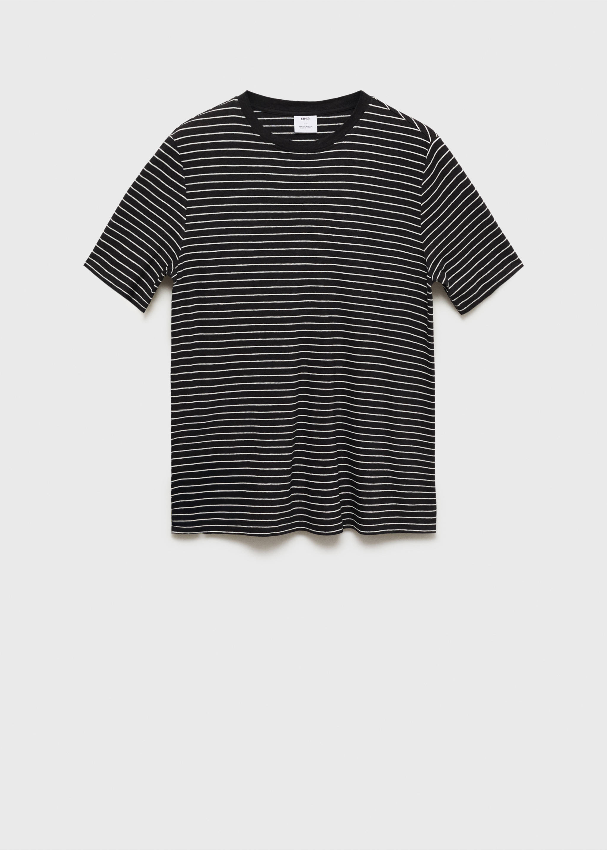 Striped slim-fit linen t-shirt - Article without model, Black. Ref: 87015939-00.