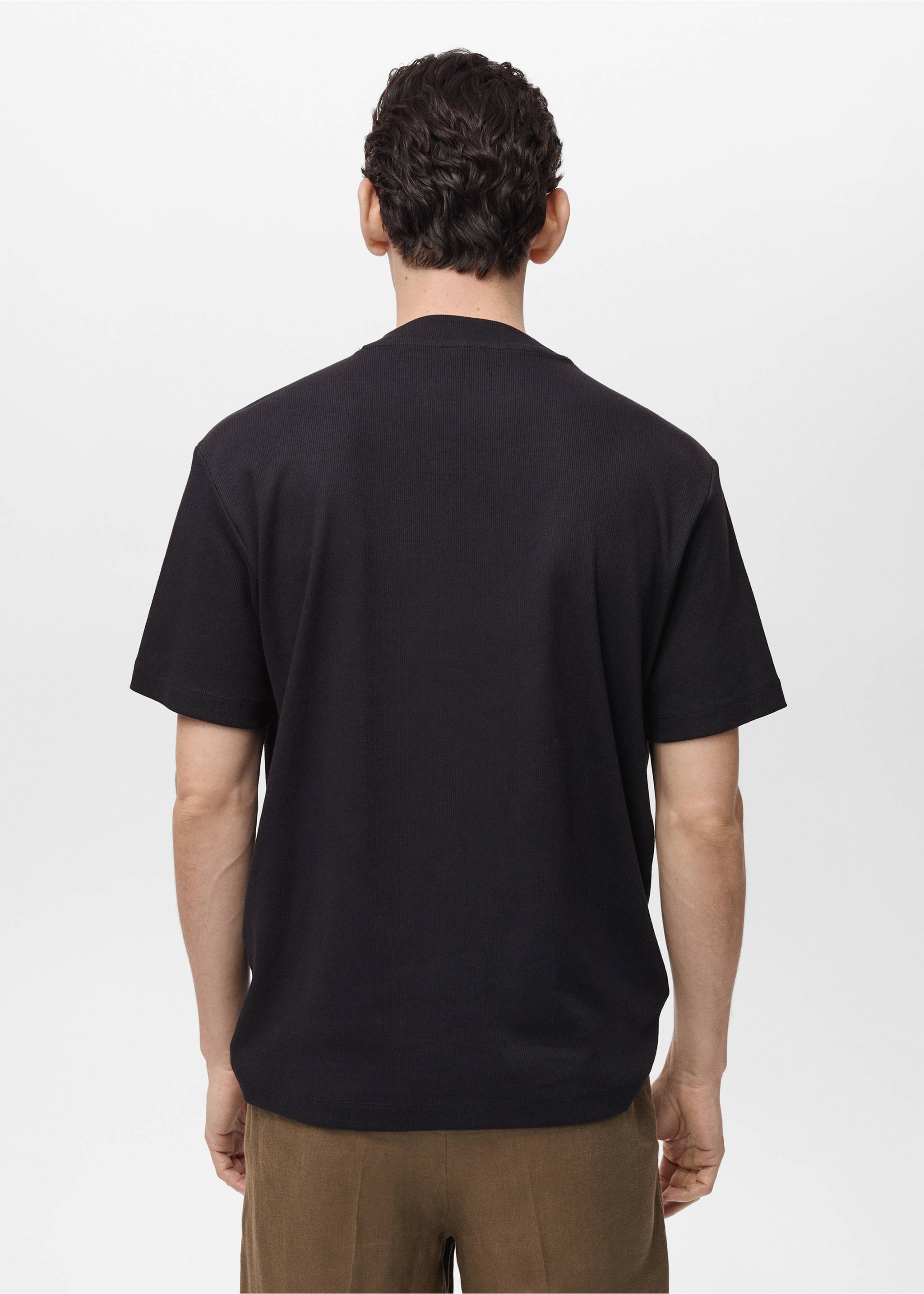 Geripptes Regular-Fit-T-Shirt aus Baumwolle - Rückseite des Artikels, Schwarz. Ref: 87015940-00.