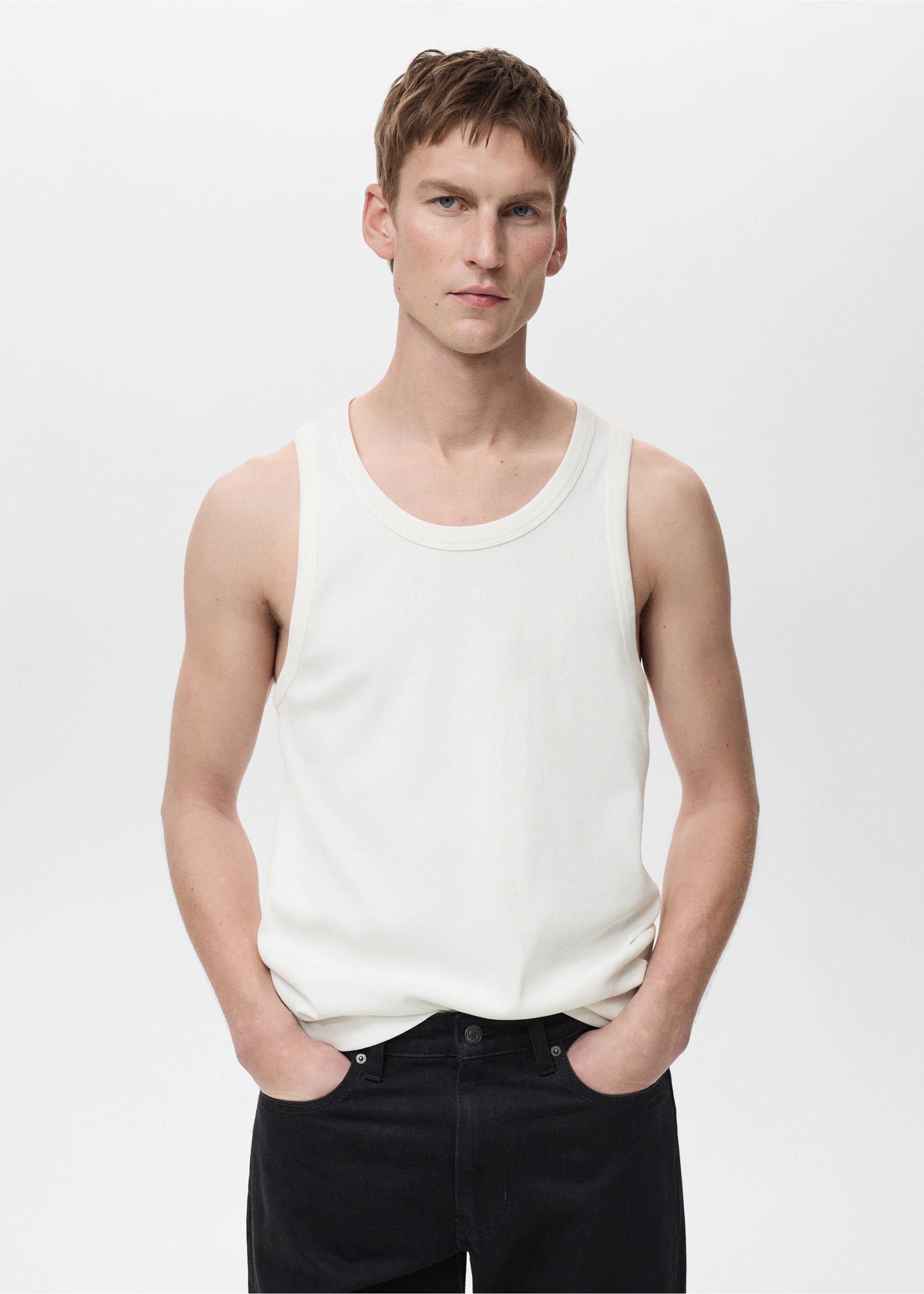 Slim-fit ribbed tank top - Medium plane, White. Ref: 87015941-00.