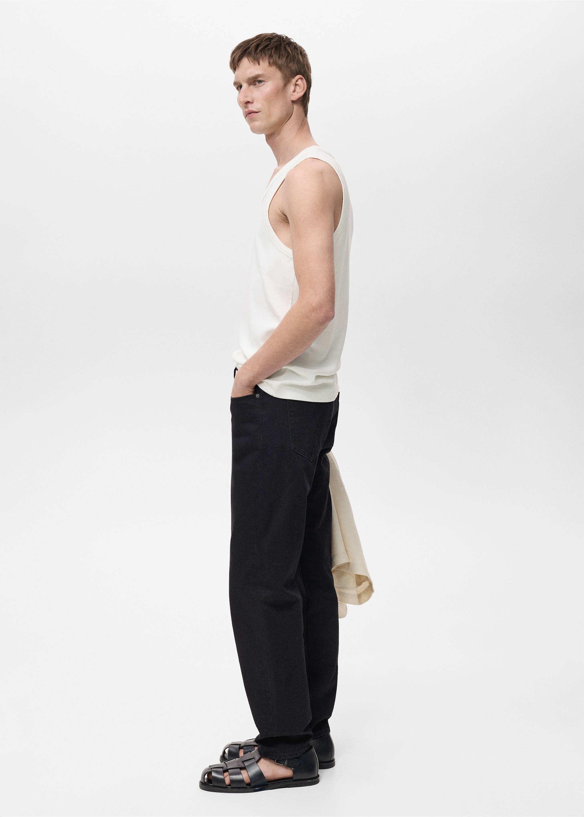 Slim-fit ribbed tank top - Details of the article 2, White. Ref: 87015941-00.