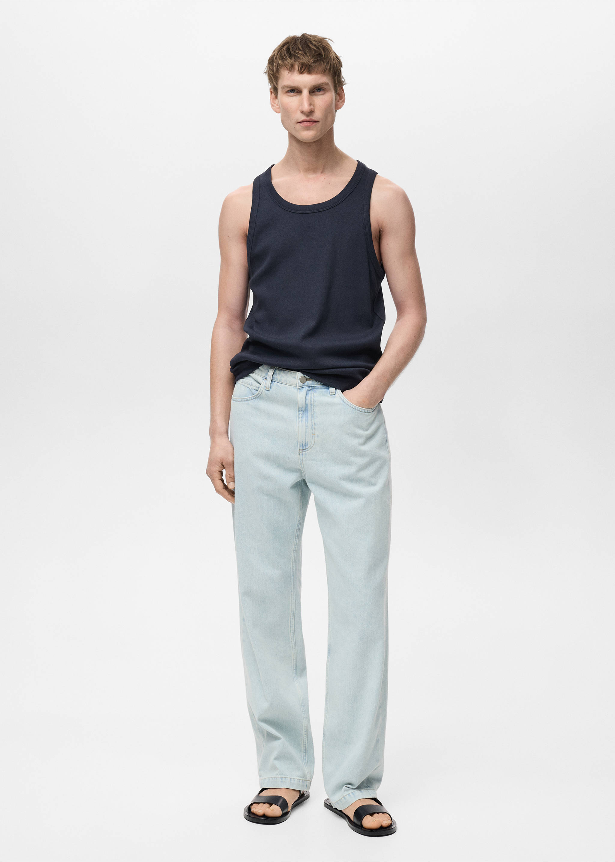 Débardeur côtelé slim fit - Plan général, Bleu marine foncé. Ref: 87015941-00.