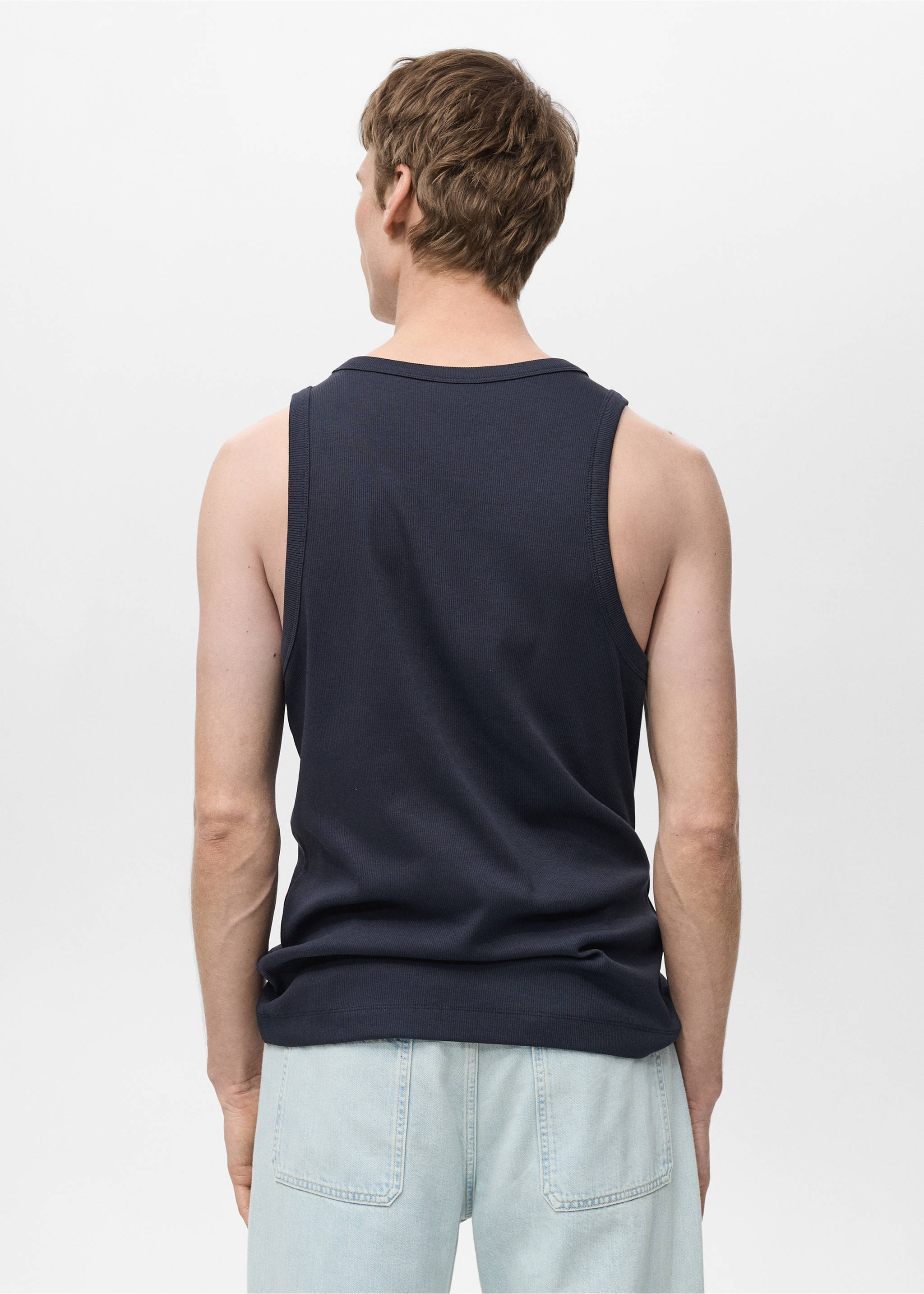 Débardeur côtelé slim fit - Verso de l’article, Bleu marine foncé. Ref: 87015941-00.