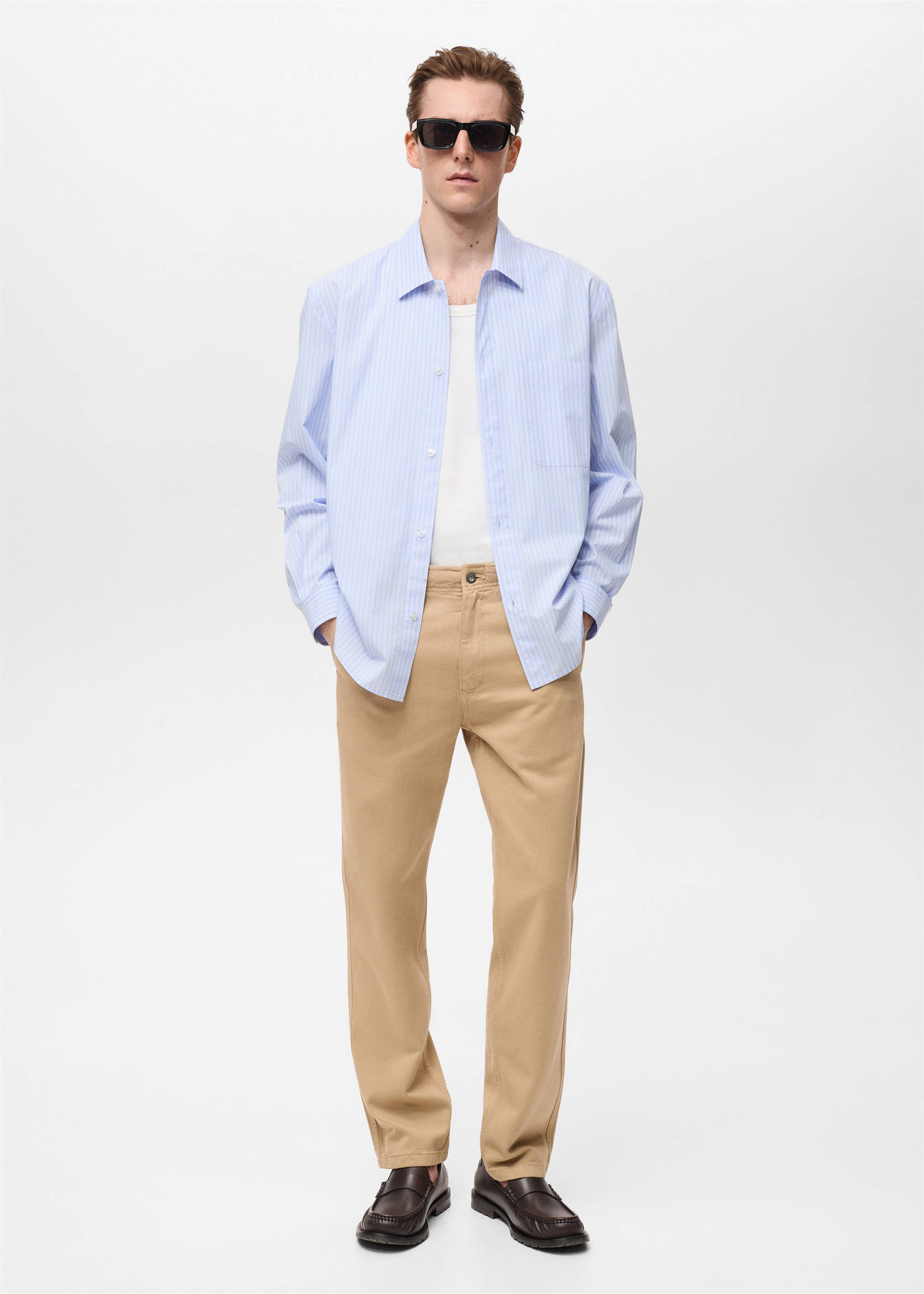 Chemise à rayures 100% coton coupe régulière - Plan général, Bleu ciel. Ref: 87015942-00.