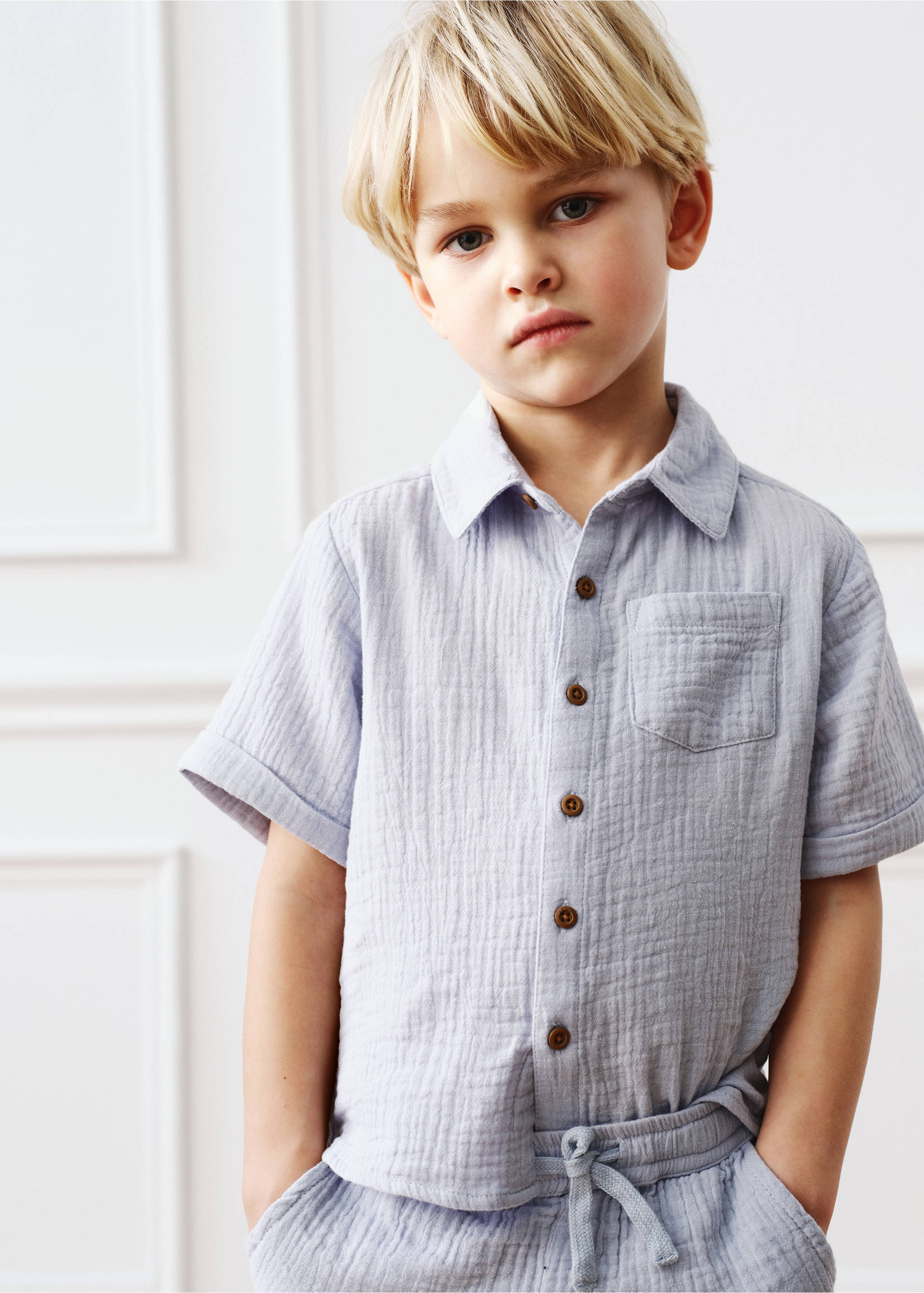 Cotton bambula shirt - Details of the article 2, Blue. Ref: 87015944-00.