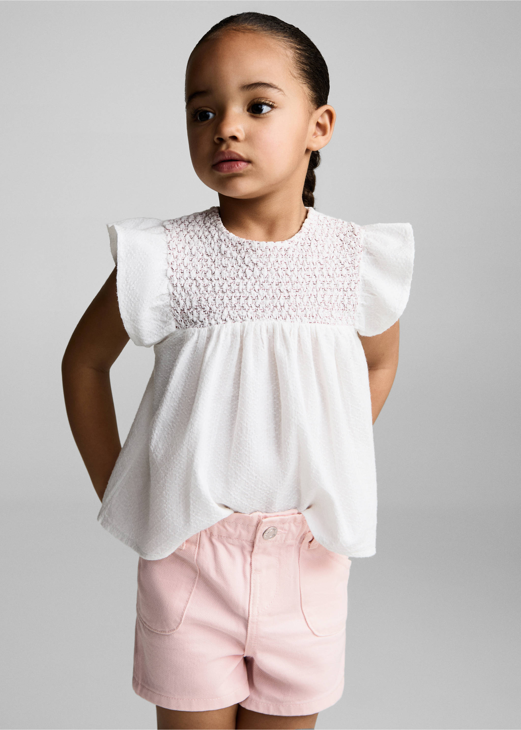 Short en jean paperbag - Plan moyen, Rose. Ref: 87015948-00.