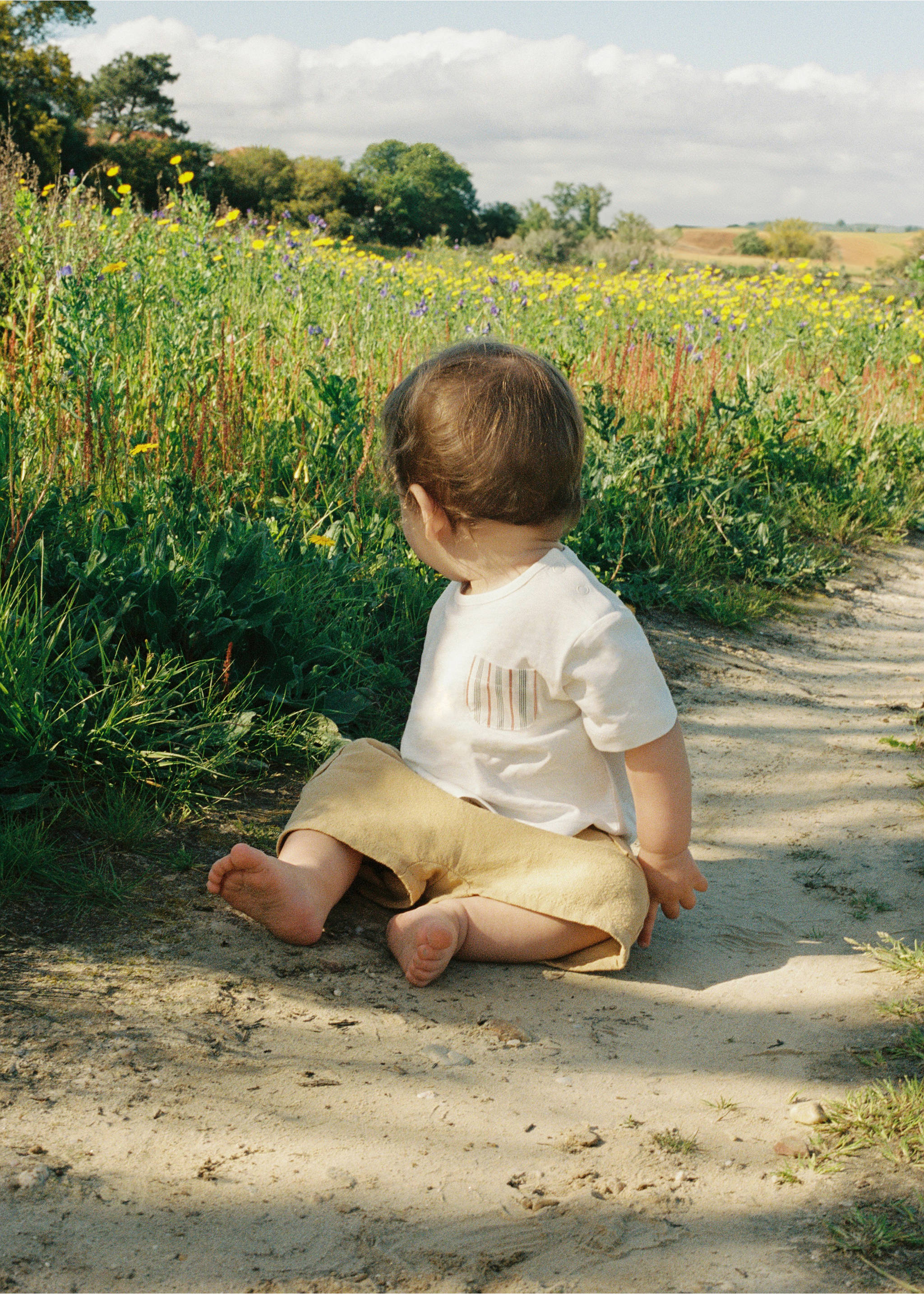Cotton linen shorts - Details of the article 5, Mustard. Ref: 87015950-00.