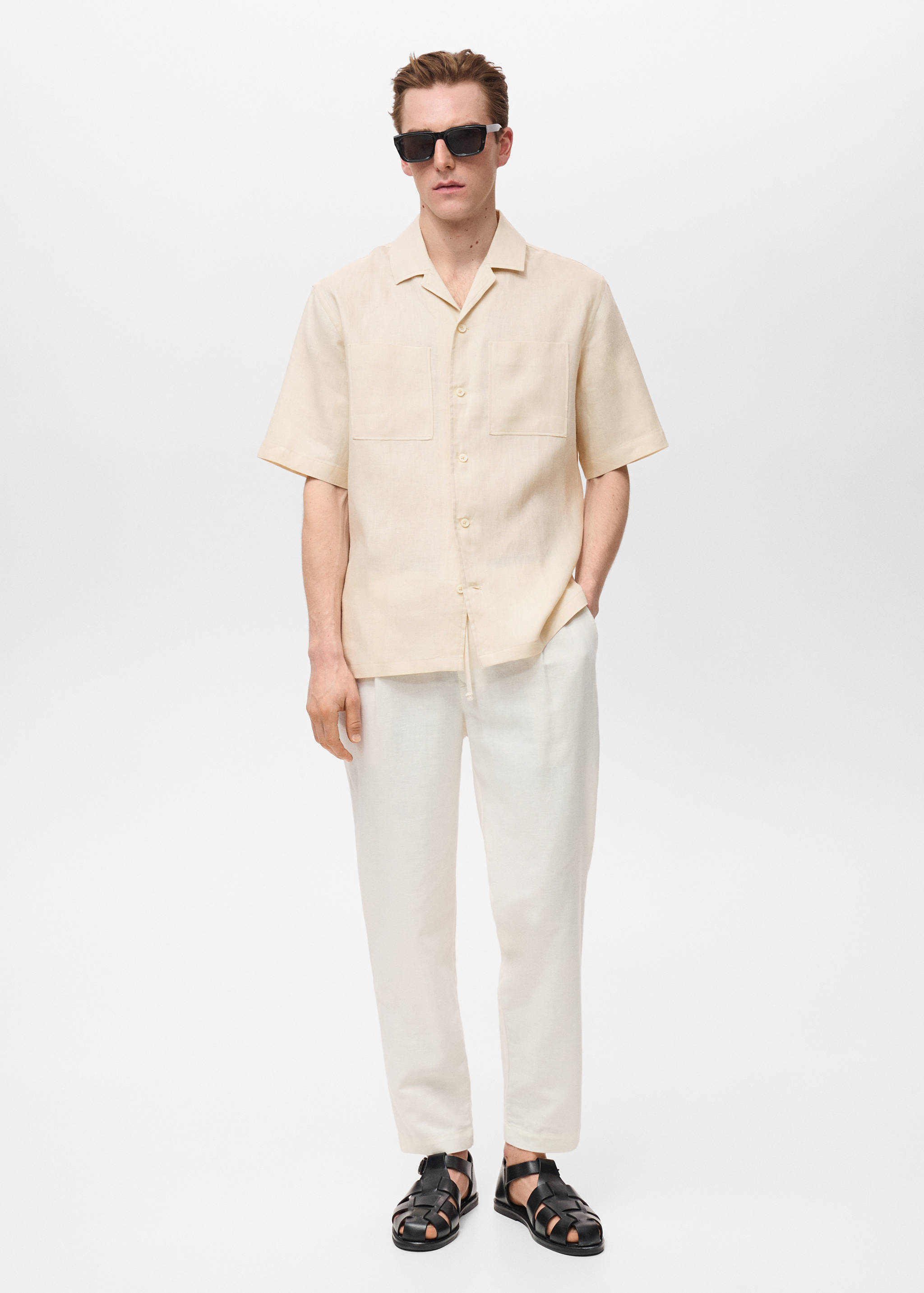 100% linen bowling-collar shirt - General plane
