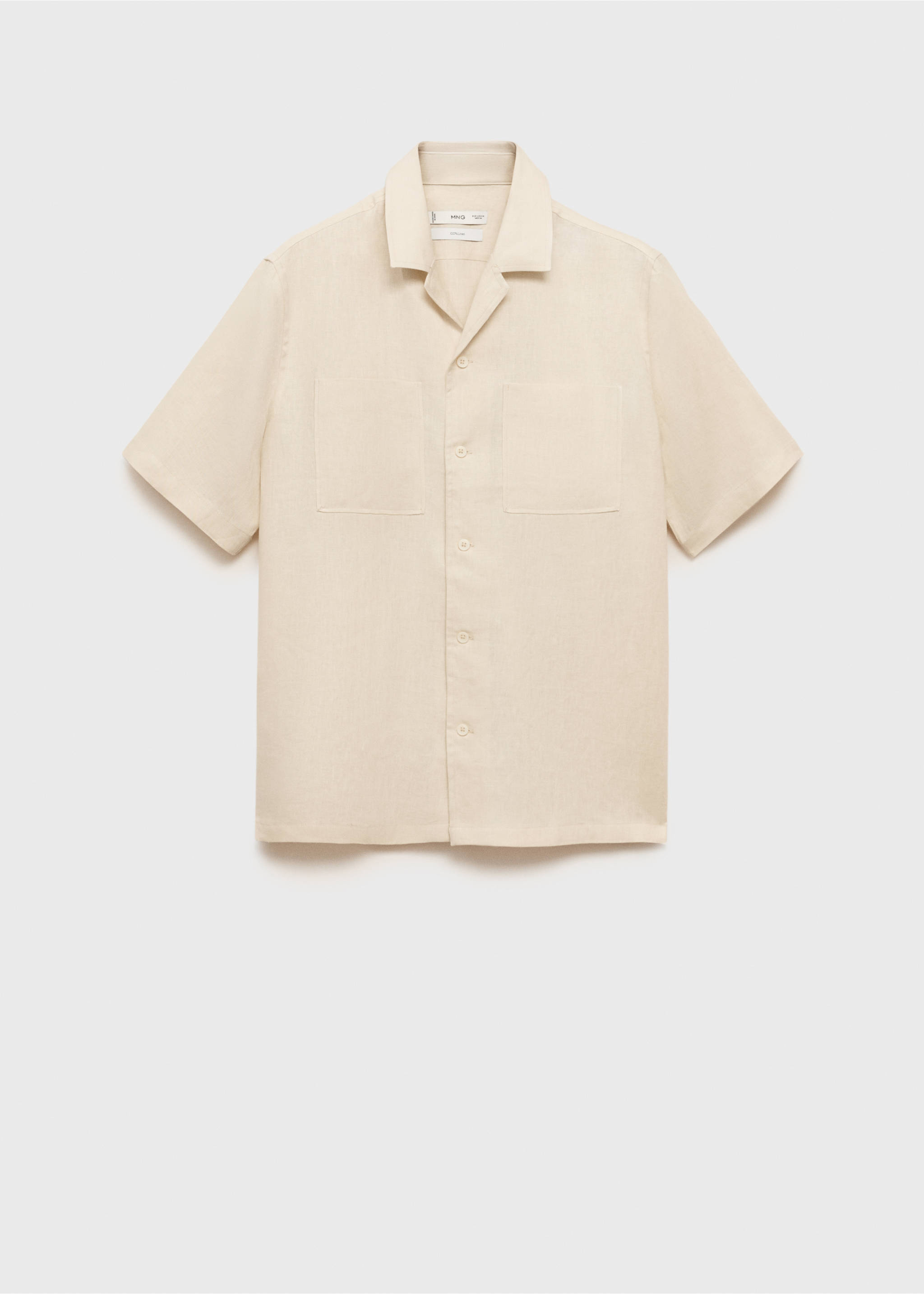 Camisa de 100% linho com gola bowling - Artigo sem modelo, Branco-marfim. Ref: 87015954-00.