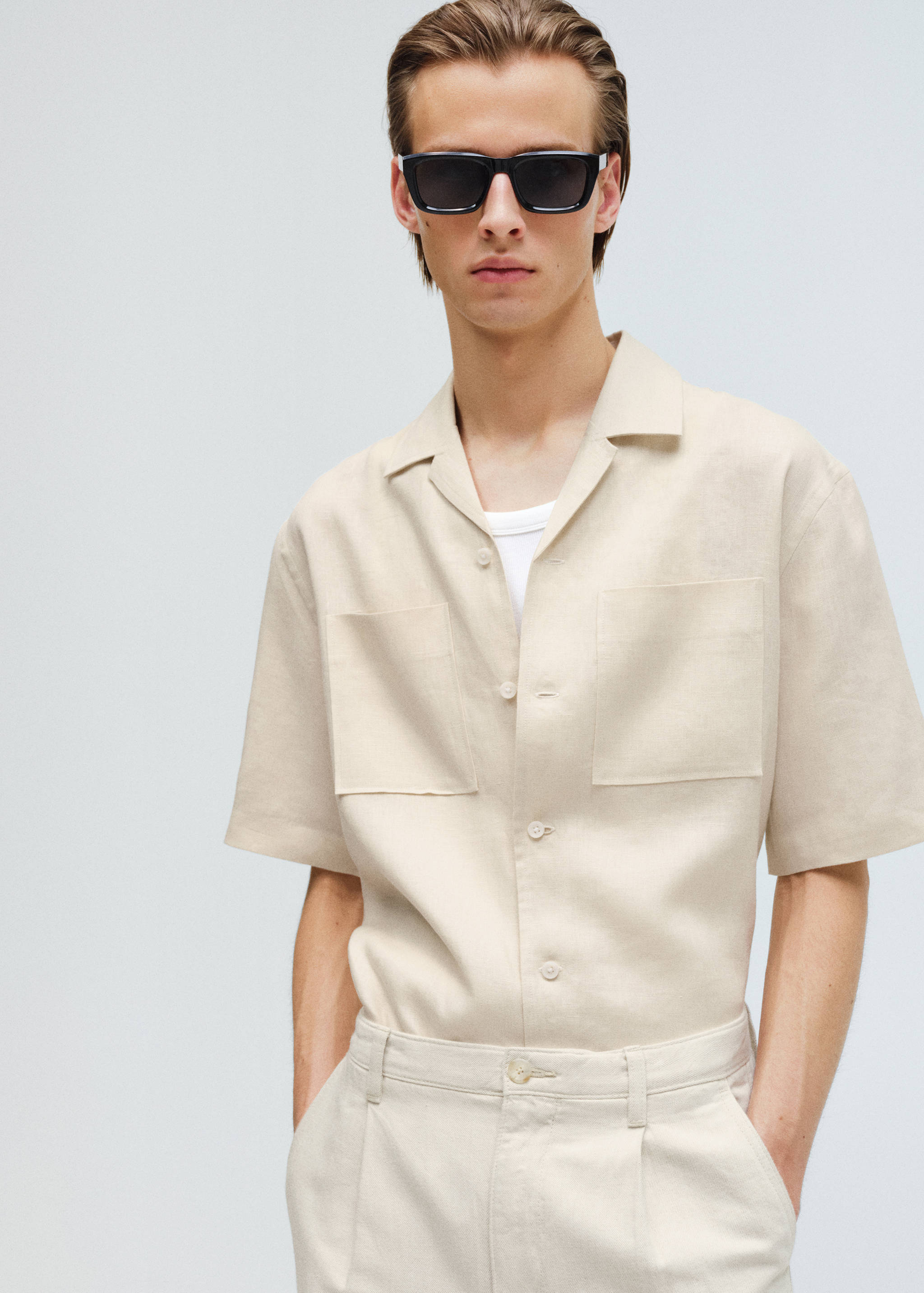 100% linen bowling-collar shirt - Details of the article 3