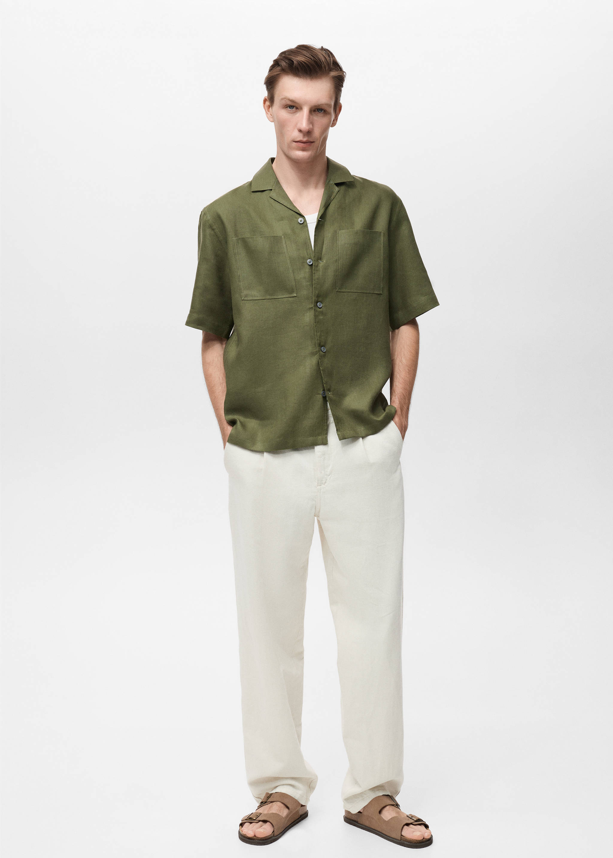 100% linen bowling-collar shirt - General plane