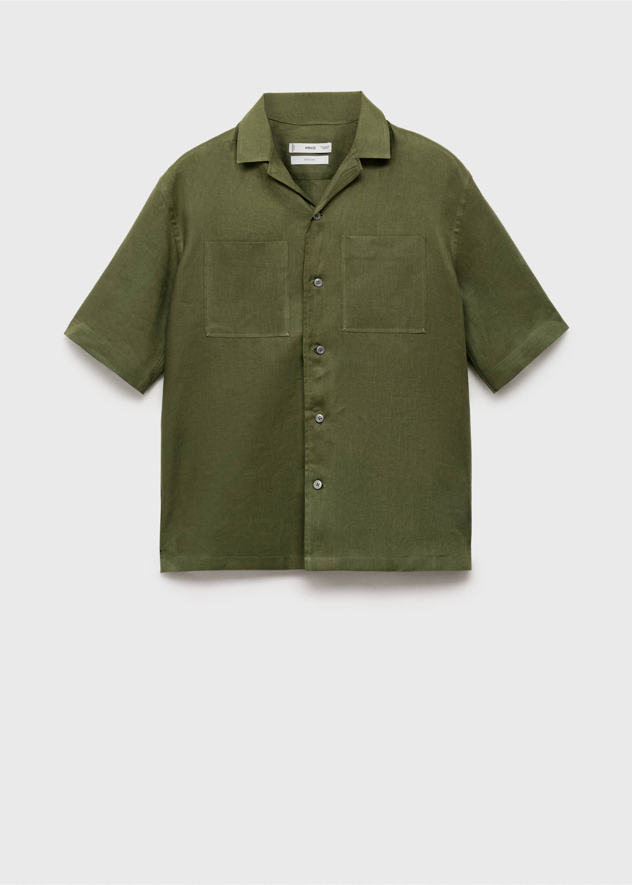 100% linen bowling-collar shirt - Article without model, Green. Ref: 87015954-00.