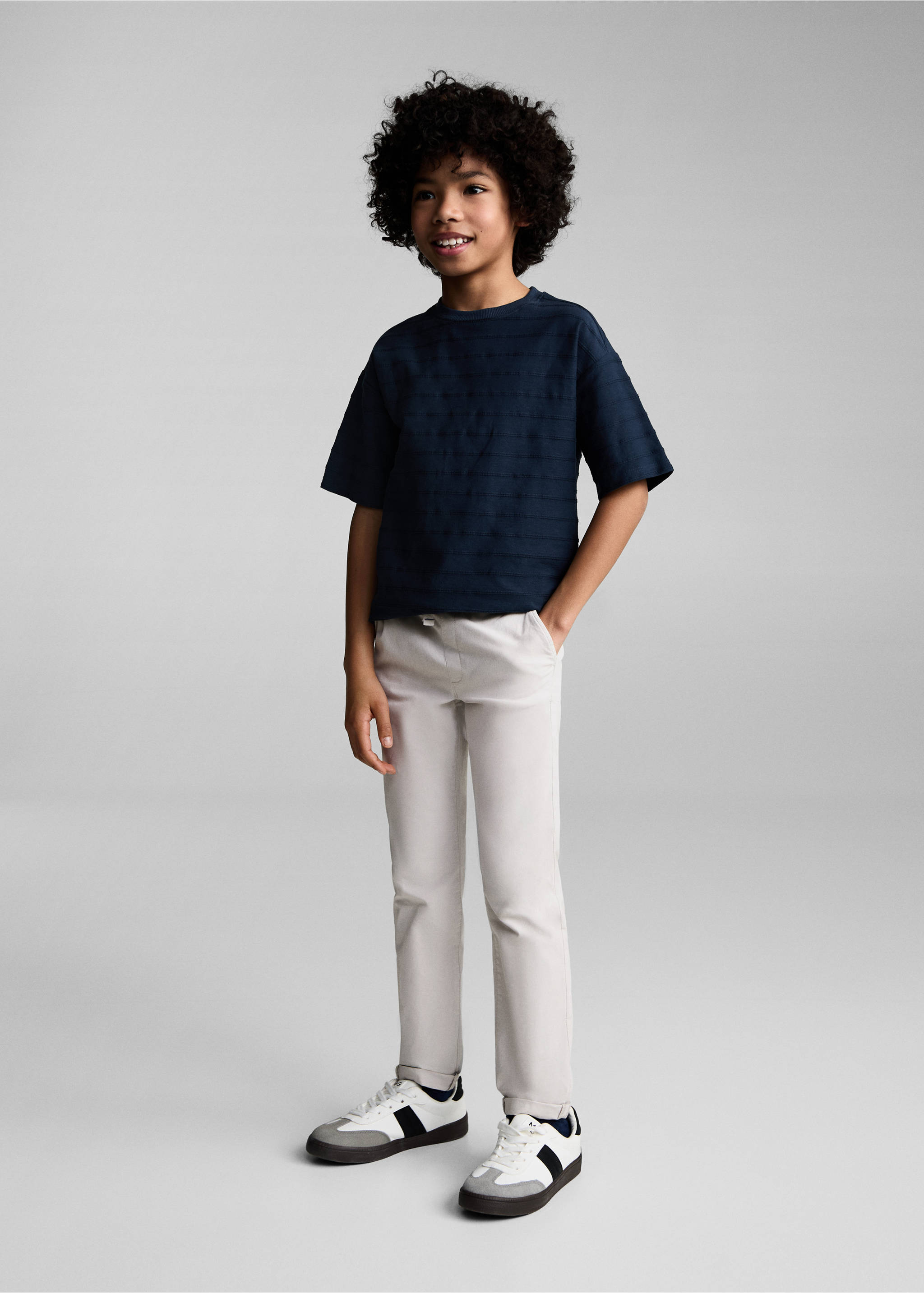 Embossed striped cotton T-shirt - General plane, Dark Navy. Ref: 87015963-00.