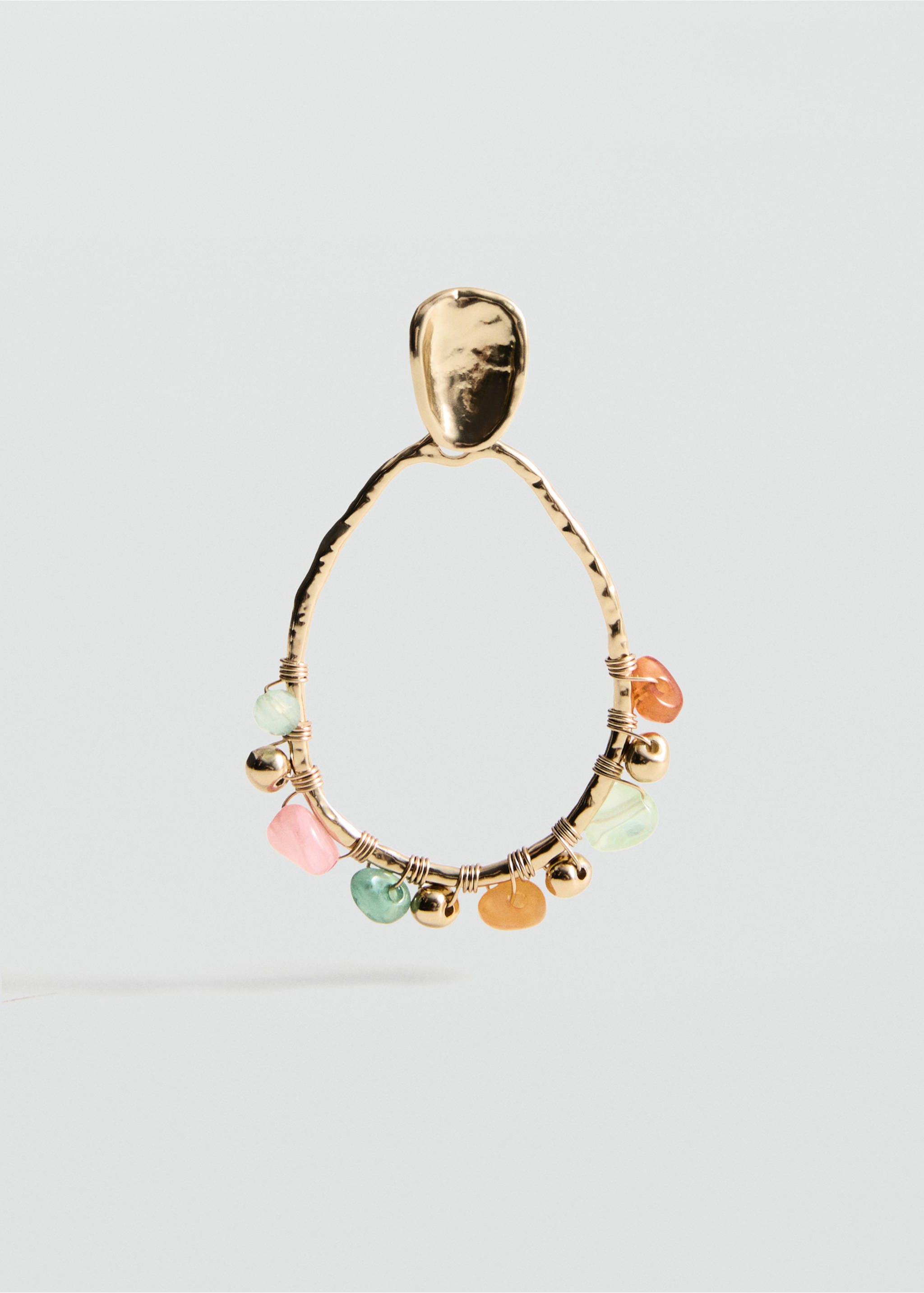 Hanging hoop earrings with ball detail - Medium plane, Gold. Ref: 87015971-00.