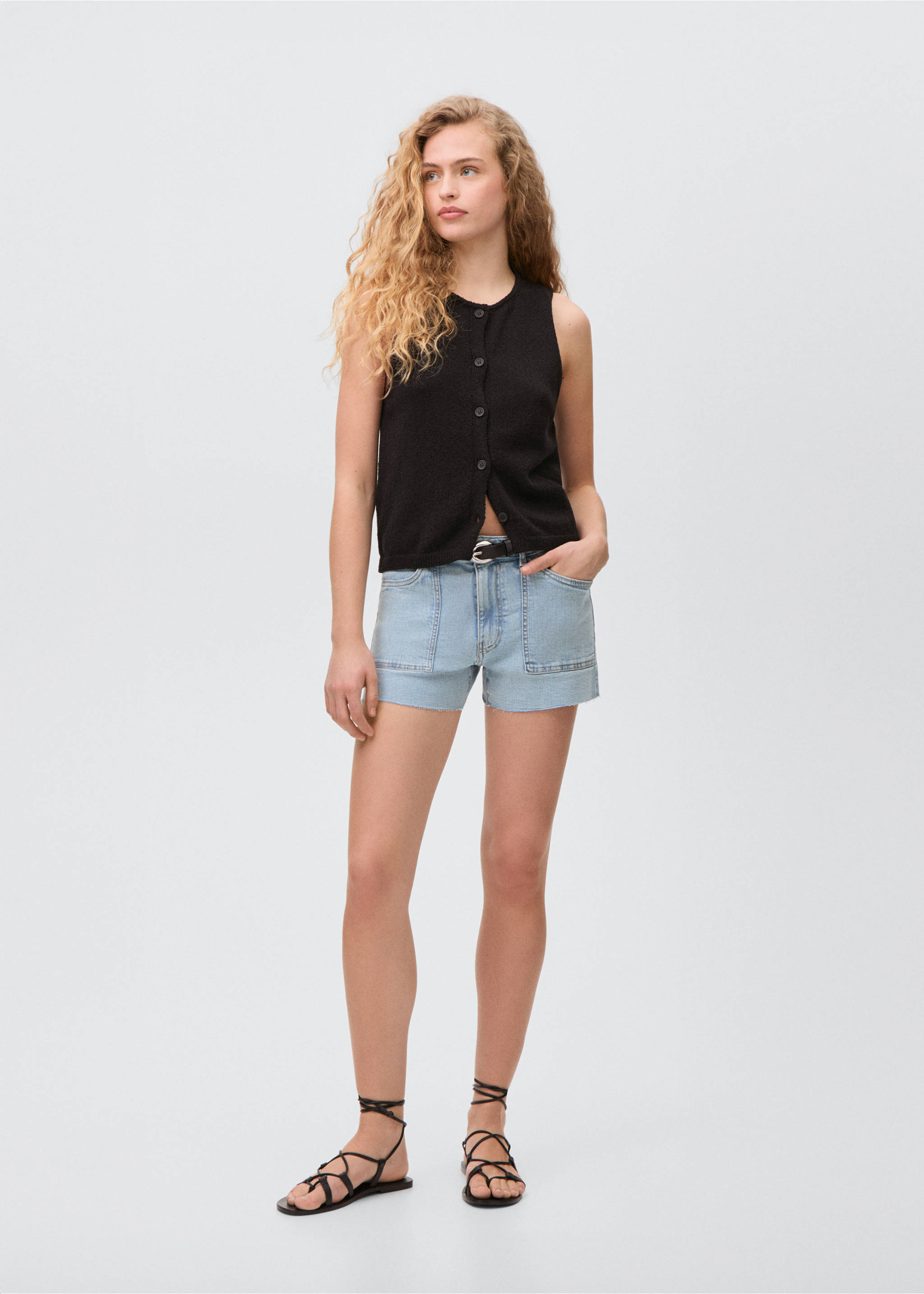 Frayed low-waist shorts - General plane, Light Blue. Ref: 87016348-00.