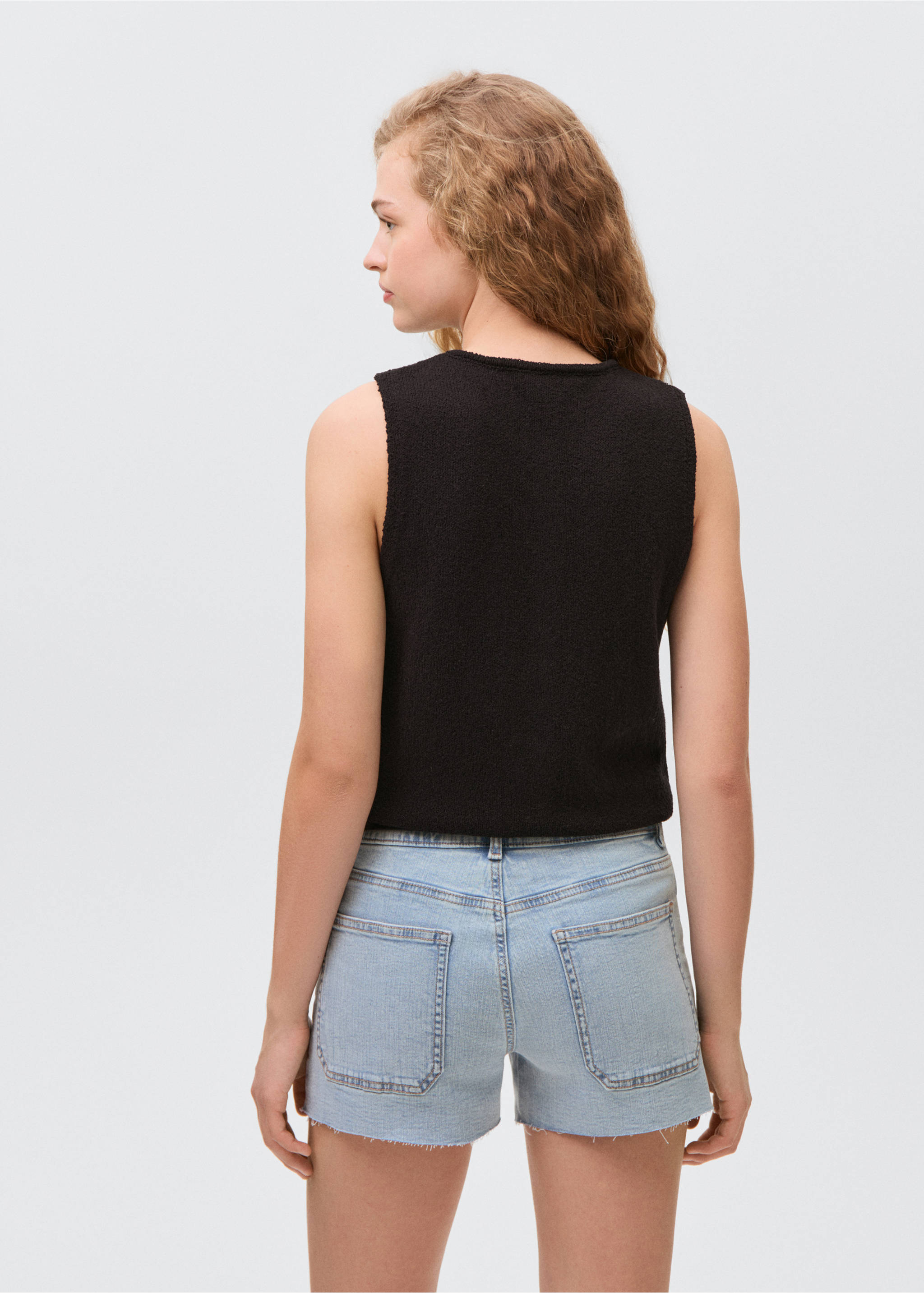 Frayed low-waist shorts - Reverse of the article, Light Blue. Ref: 87016348-00.