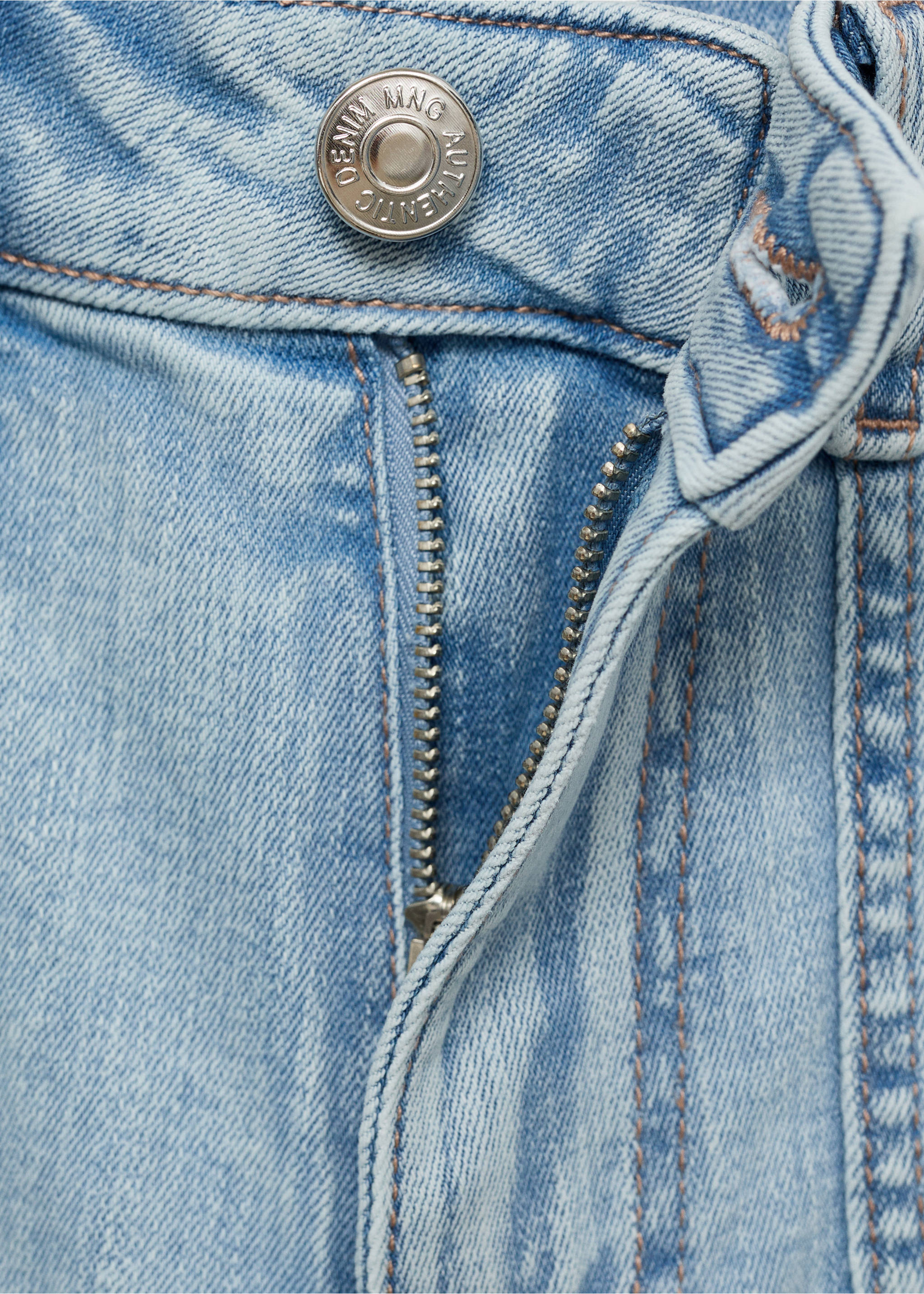 Frayed low-waist shorts - Details of the article 8, Light Blue. Ref: 87016348-00.
