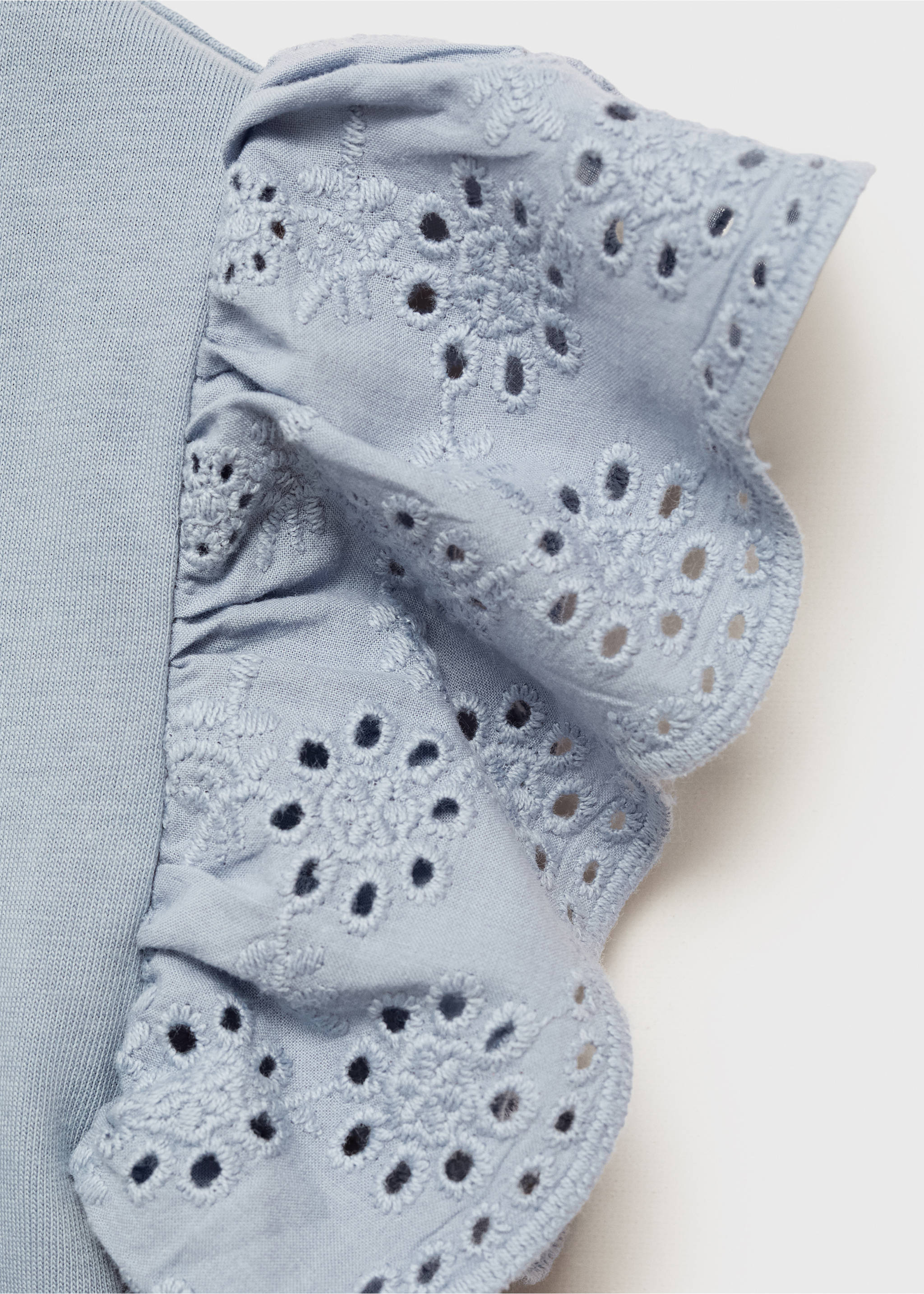 Frills embroidered t-shirt - Details of the article 8, Sky Blue. Ref: 87016356-00.