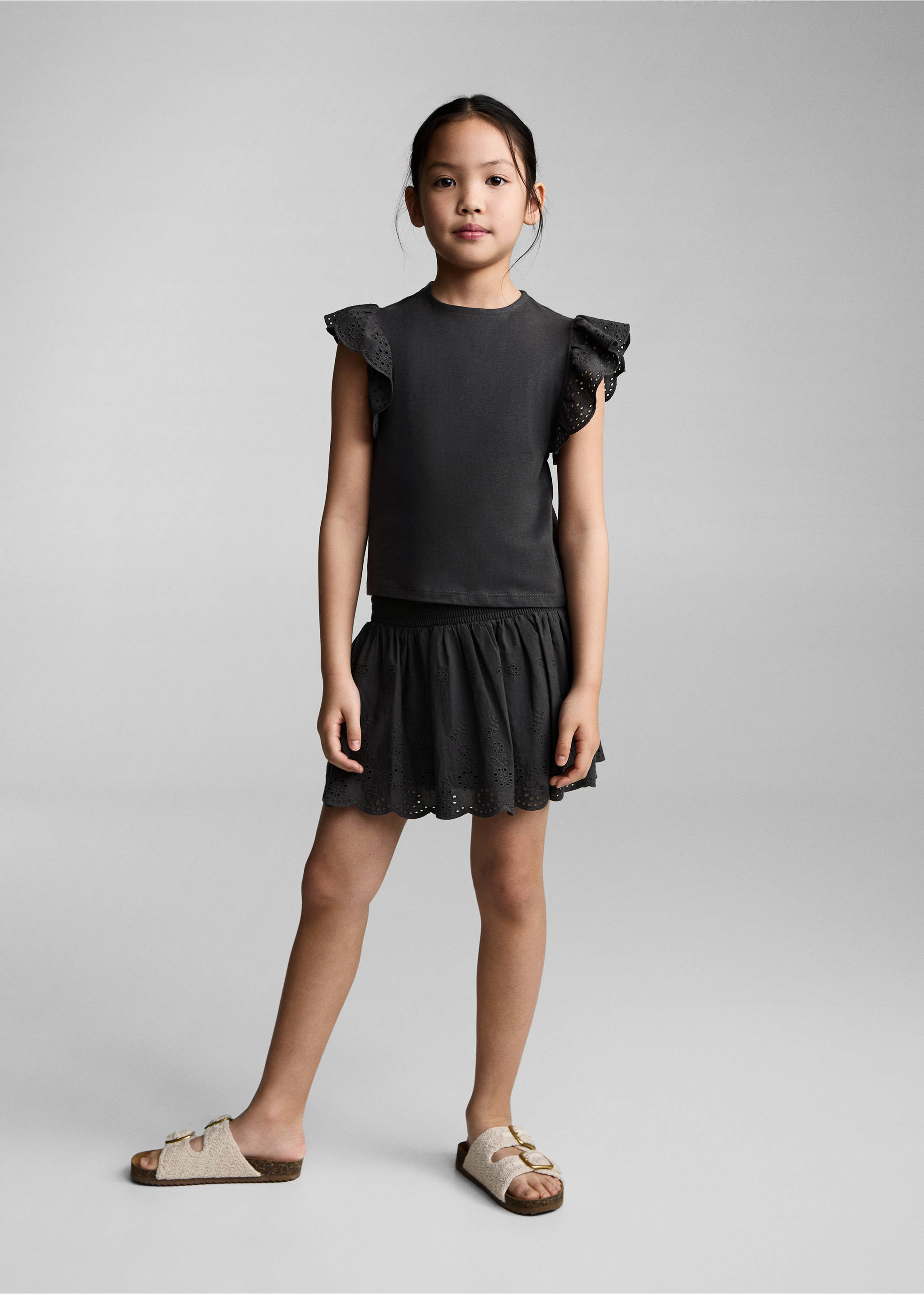 Frills embroidered t-shirt - General plane, Charcoal. Ref: 87016356-00.