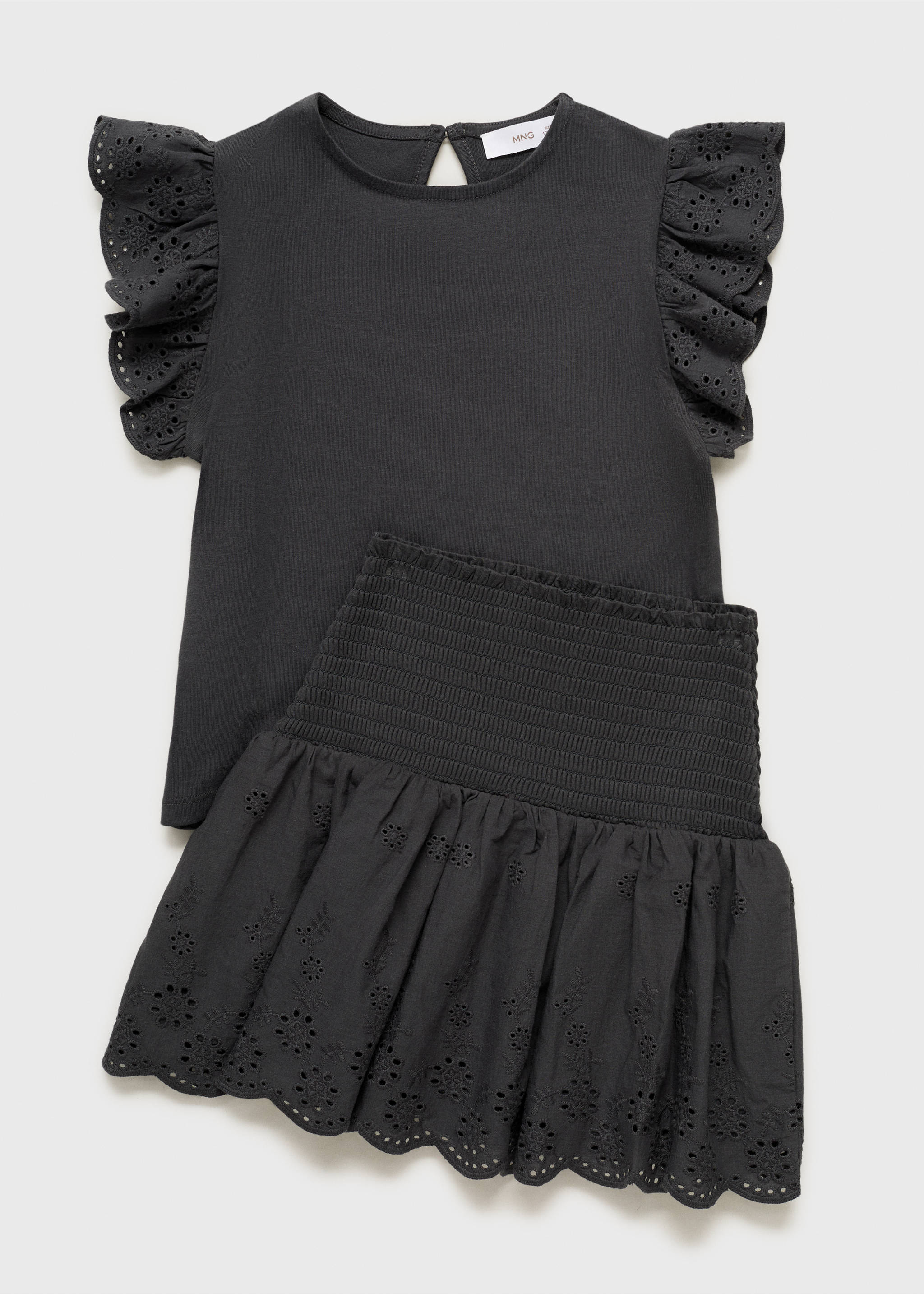 Frills embroidered t-shirt - Details of the article 8, Charcoal. Ref: 87016356-00.
