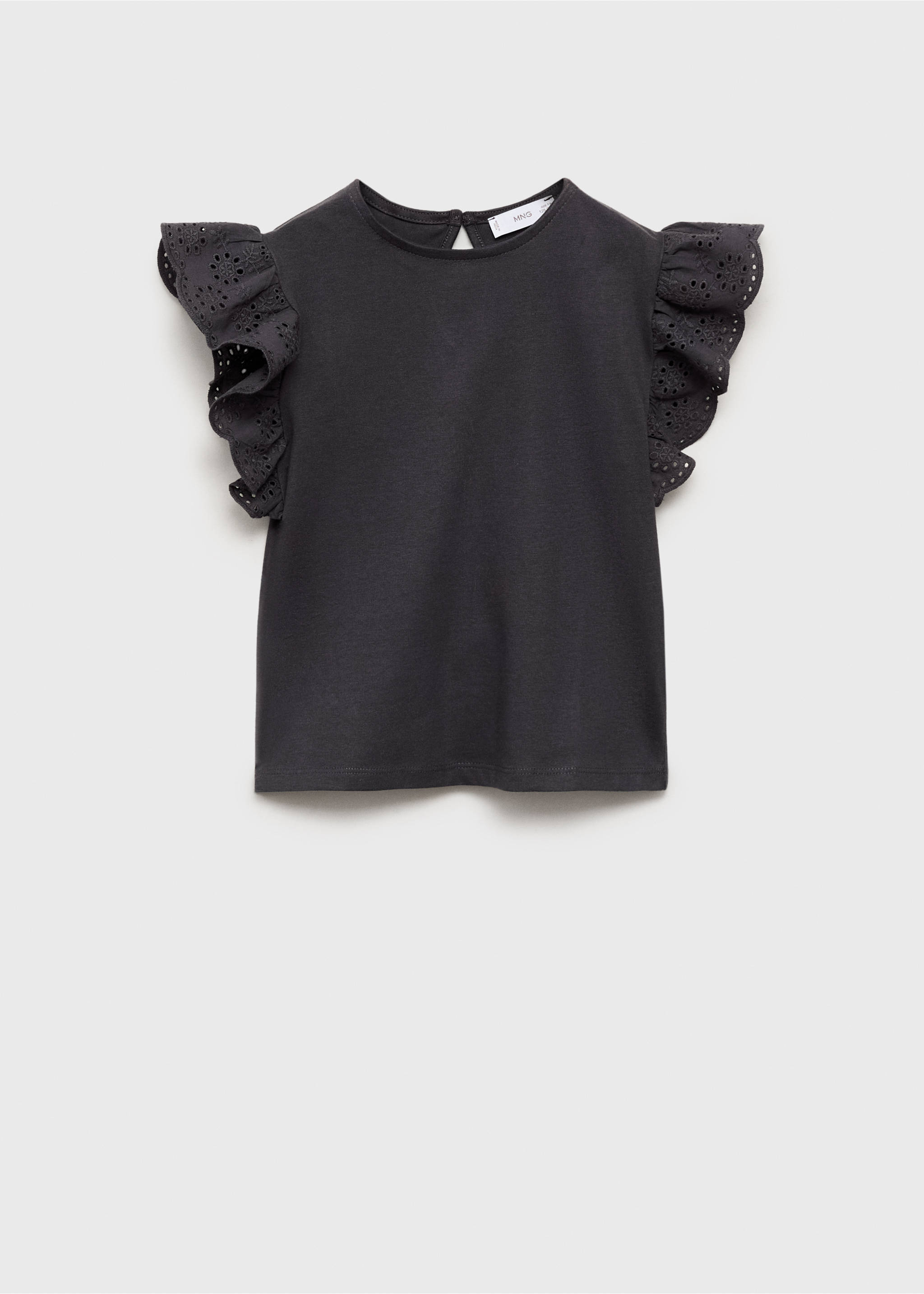 Frills embroidered t-shirt - Article without model, Charcoal. Ref: 87016356-00.