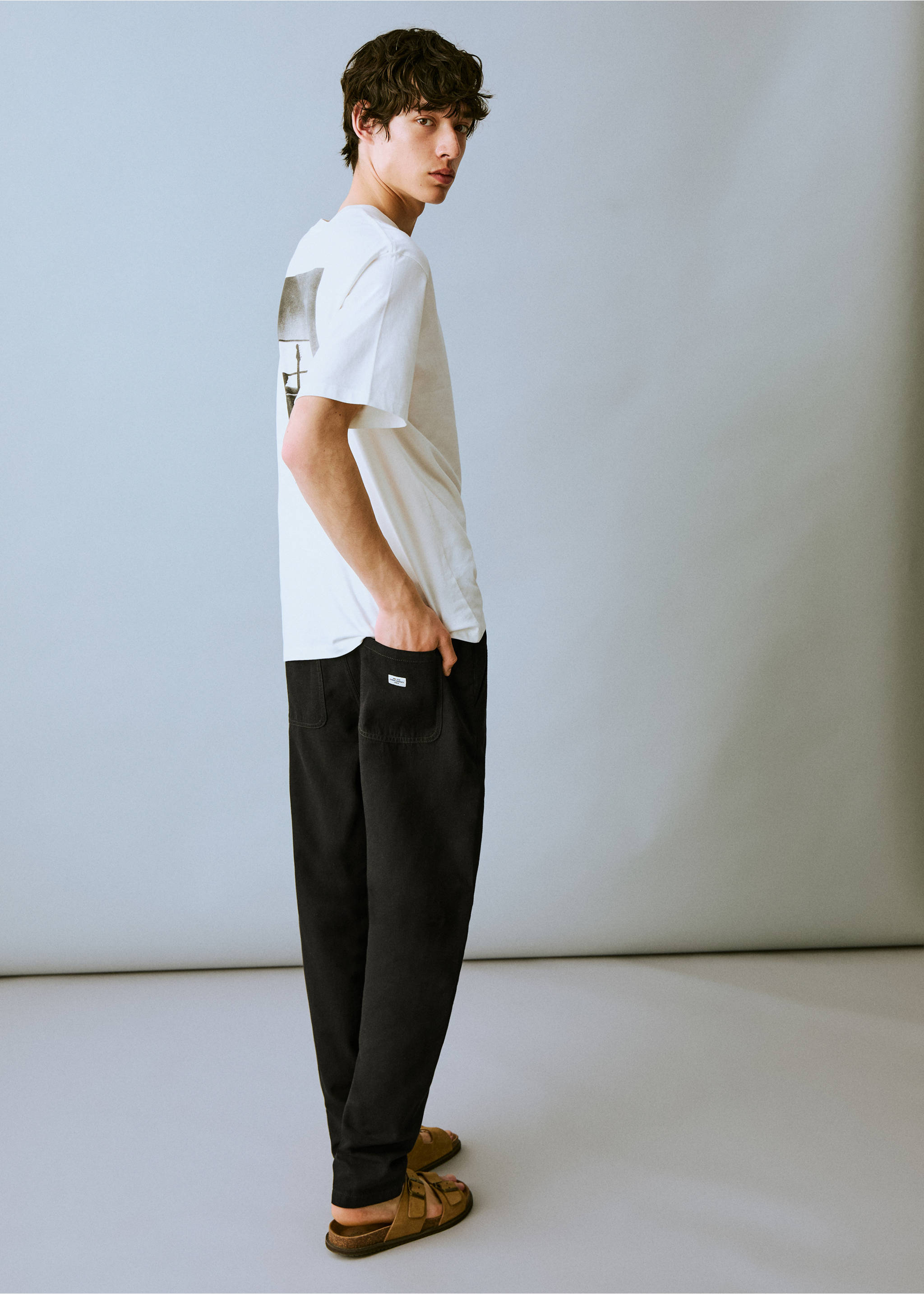 Linen jogger trousers - Reverse of the article, Black. Ref: 87016358-00.