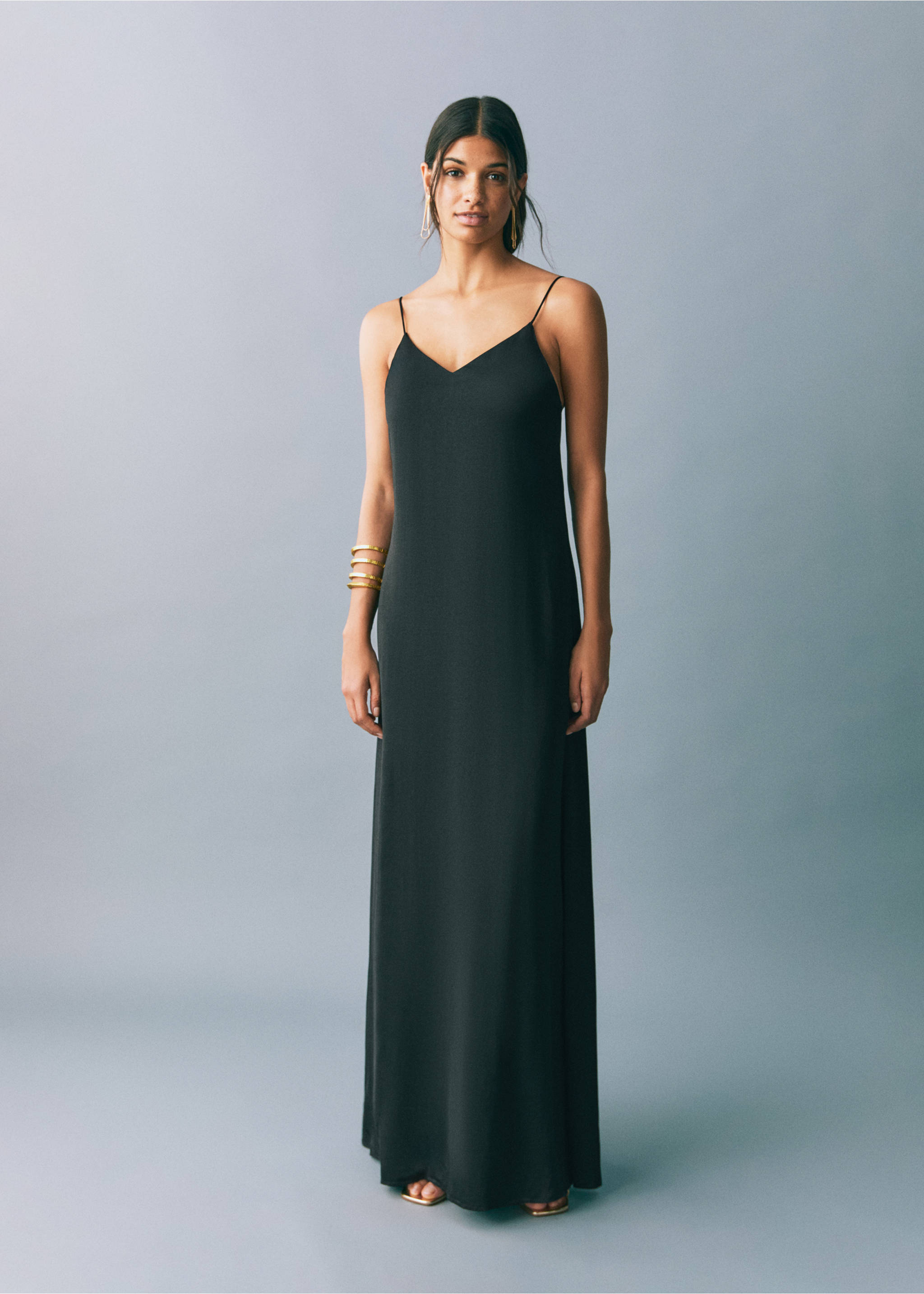 Long dress with straps - General plane, Black. Ref: 87016361-00.
