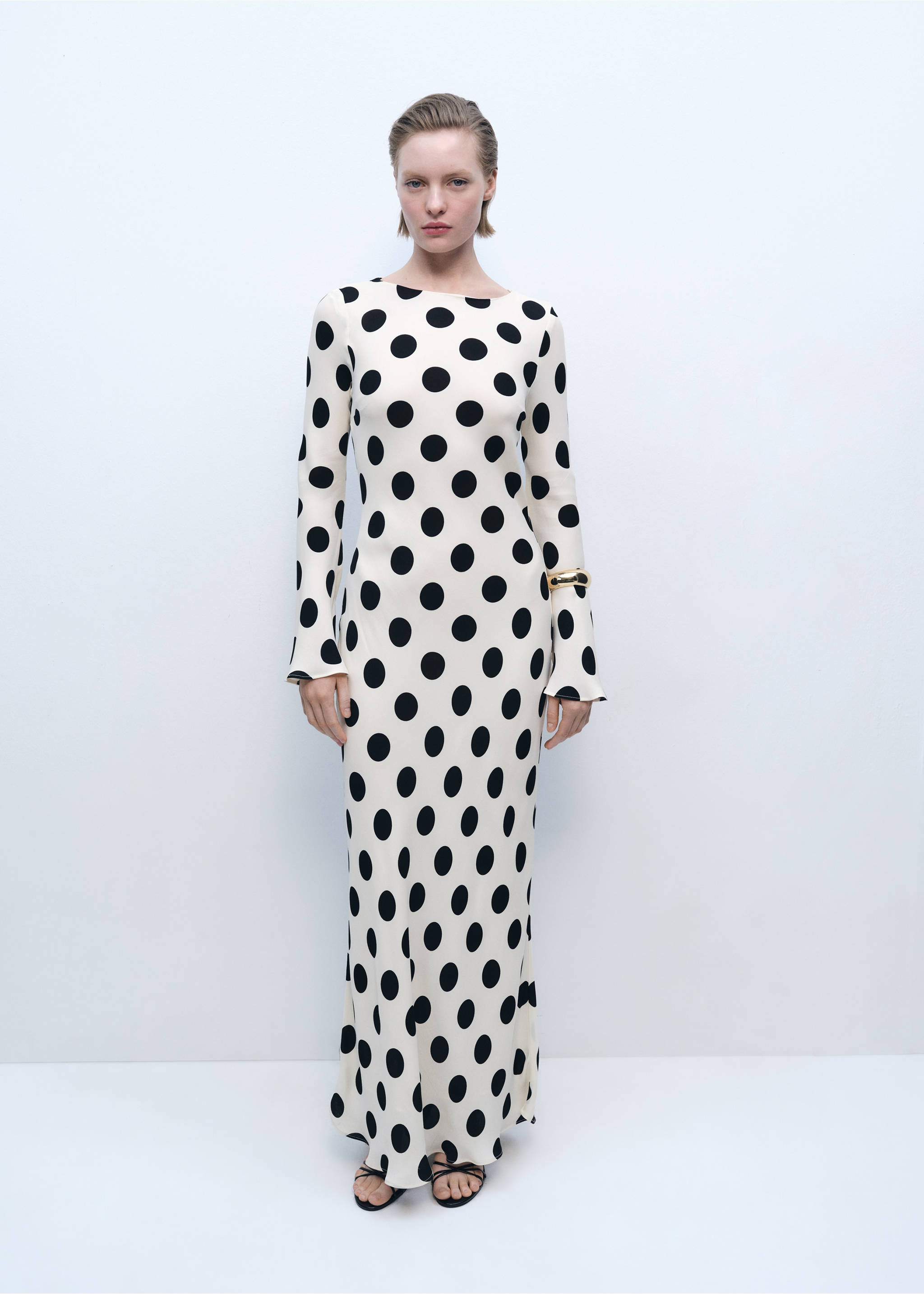 Flared sleeve polka-dot dress - General plane, Ecru. Ref: 87016362-00.