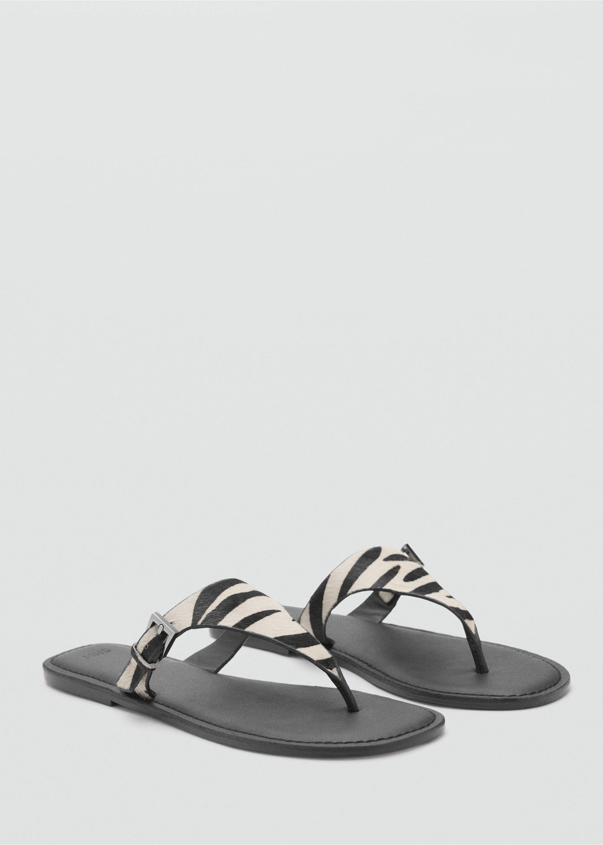 Animal-print leather sandals - Medium plane, Black. Ref: 87016366-00.